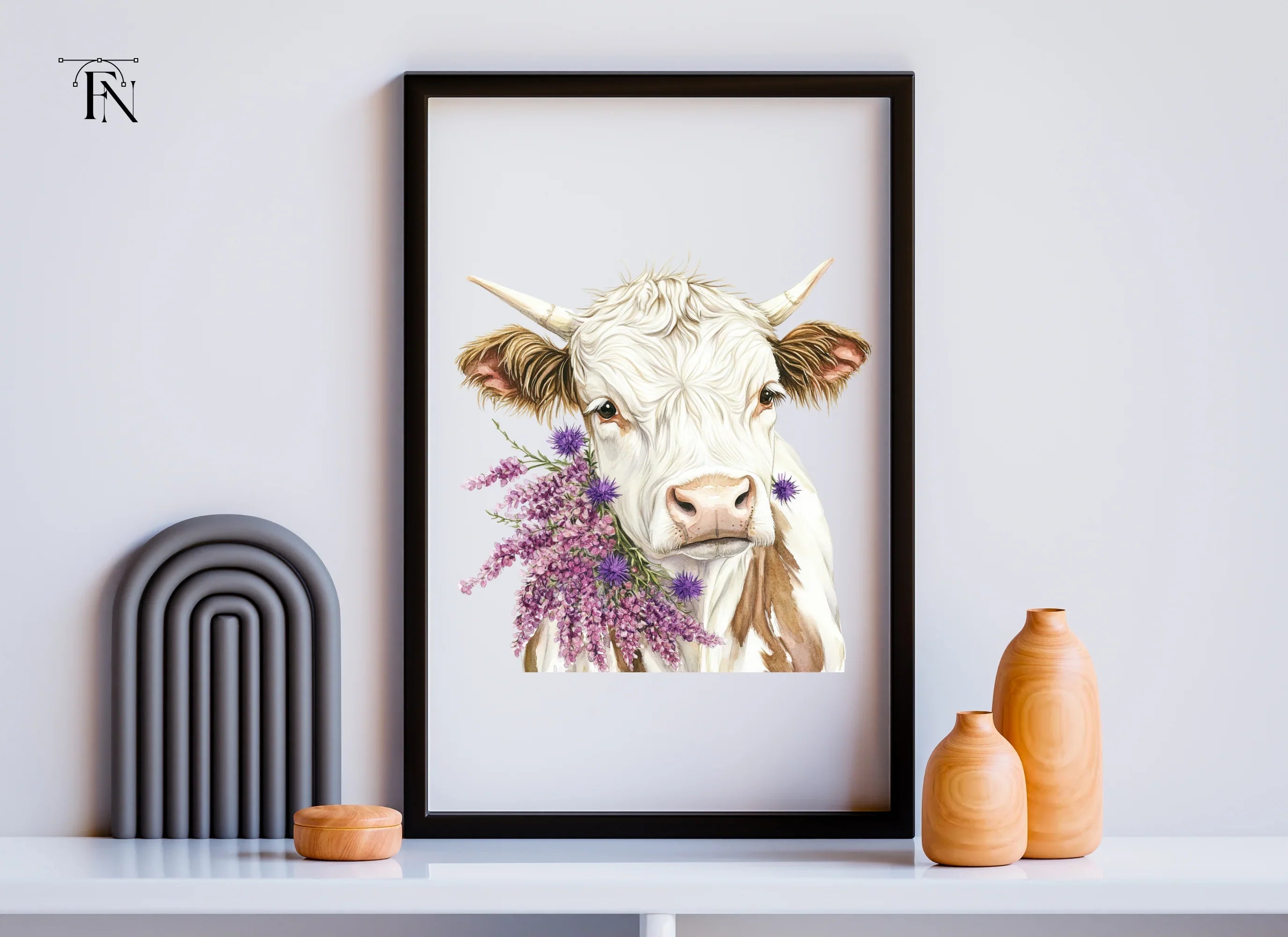 Highland Cow with Lavender Clipart Bundle