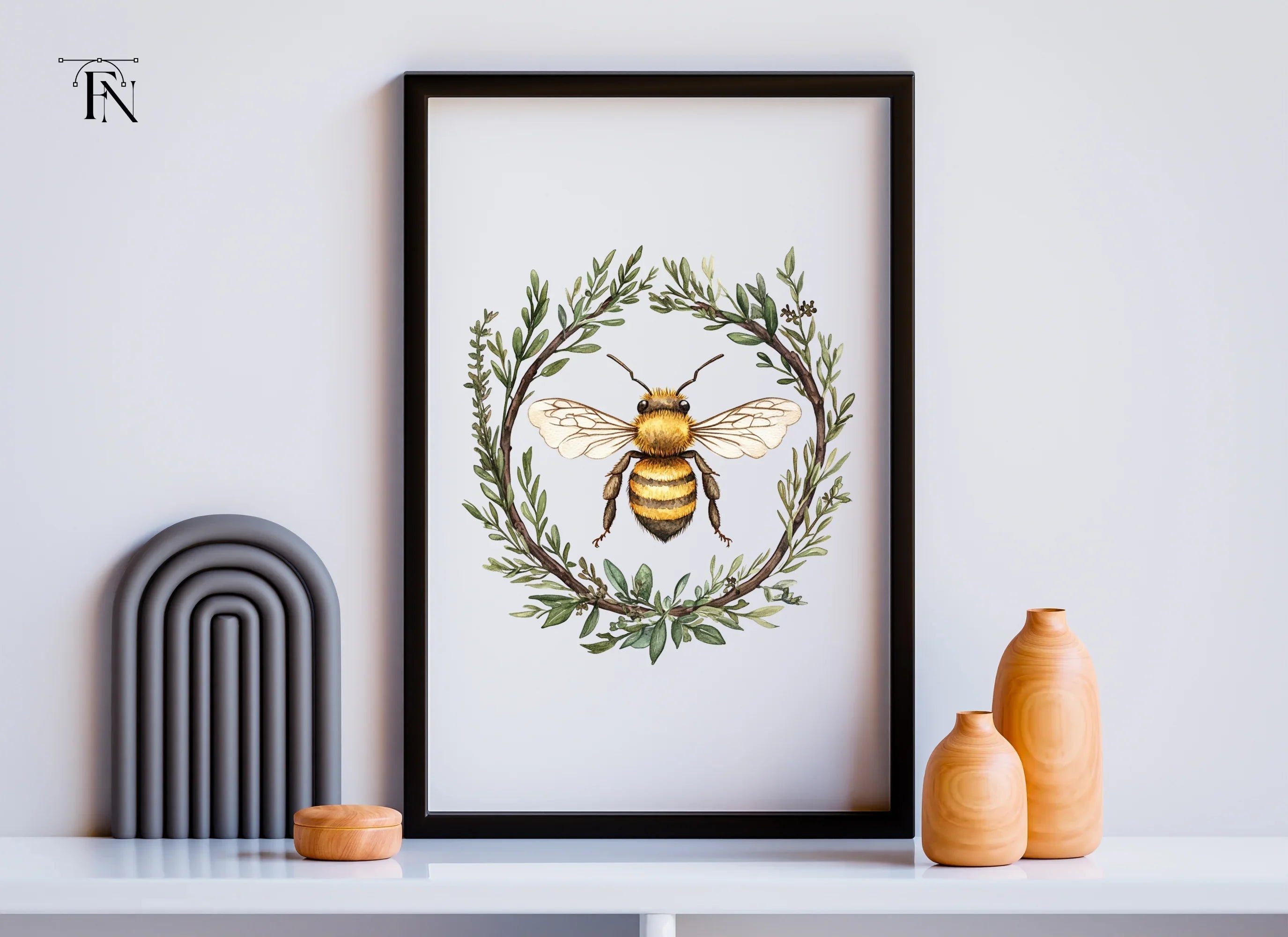 Two Bees in Botanical Wreaths Clipart Bundle