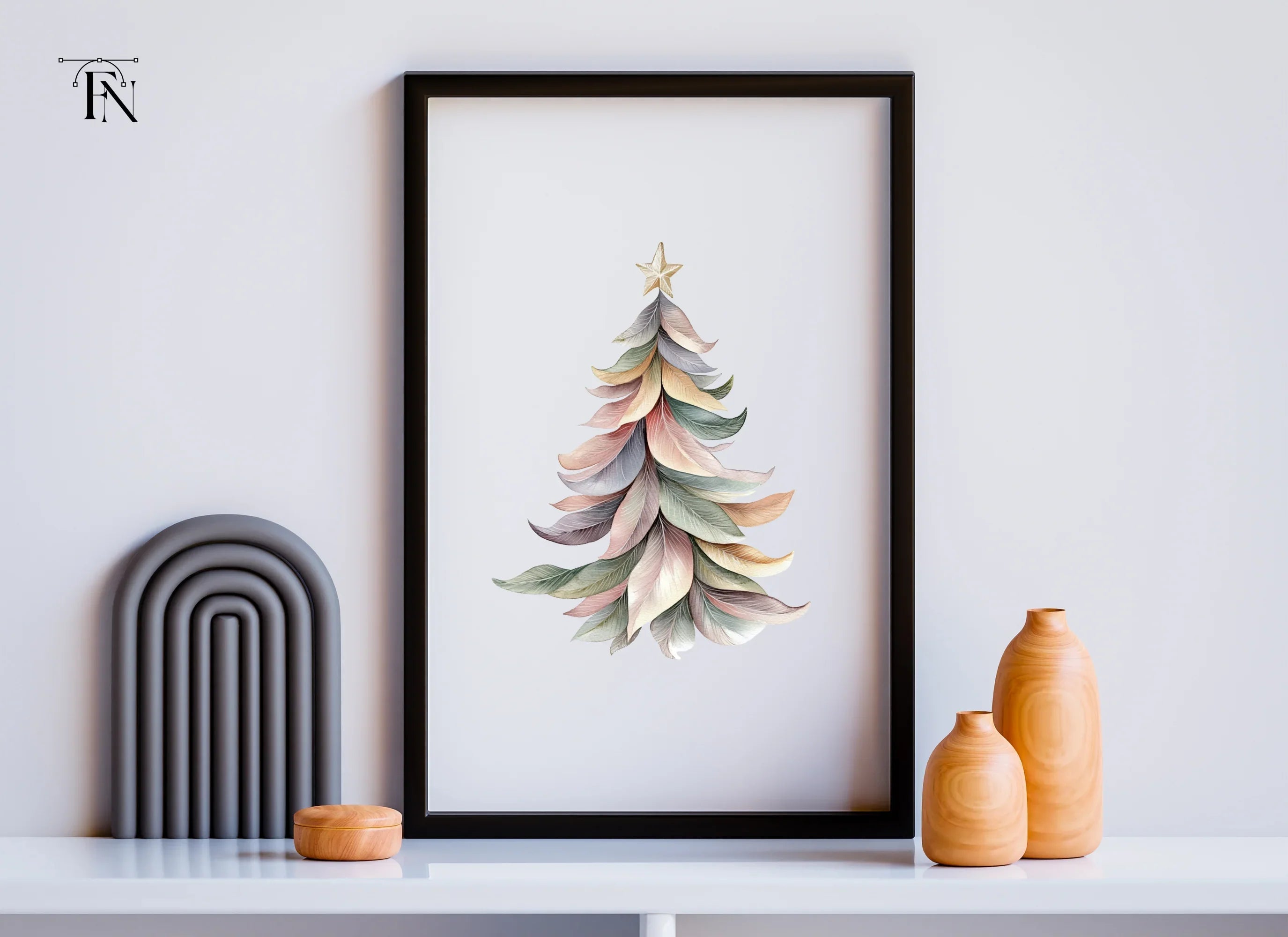 Pastel Feather Christmas Tree Clipart Bundle