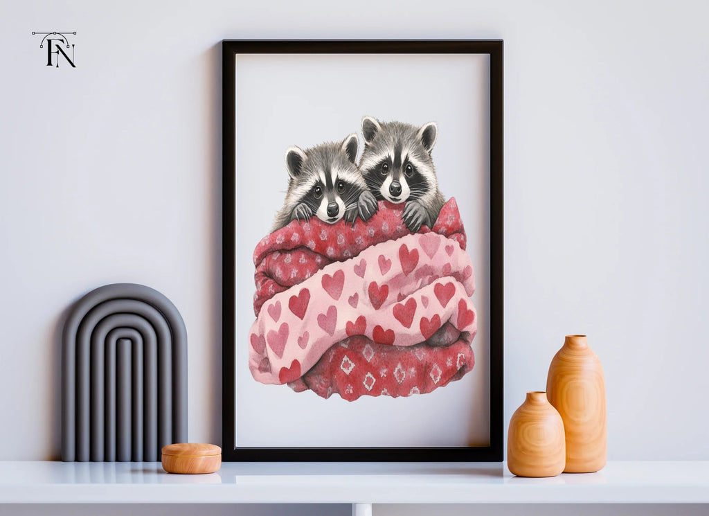 Raccoons in Heart Blankets Clipart Bundle