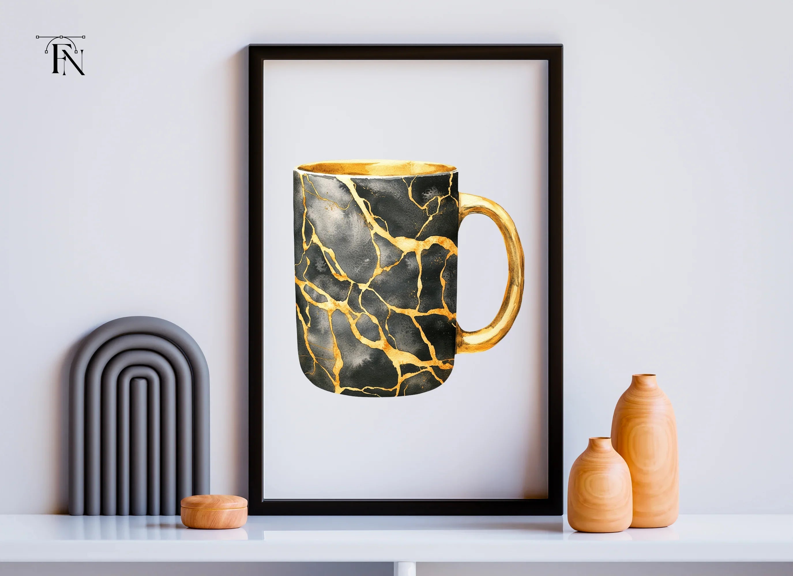 Kintsugi Gold Cracked Black Clipart Bundle
