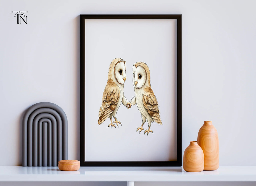 Cute Barn Owls Holding Hands Clipart Bundle