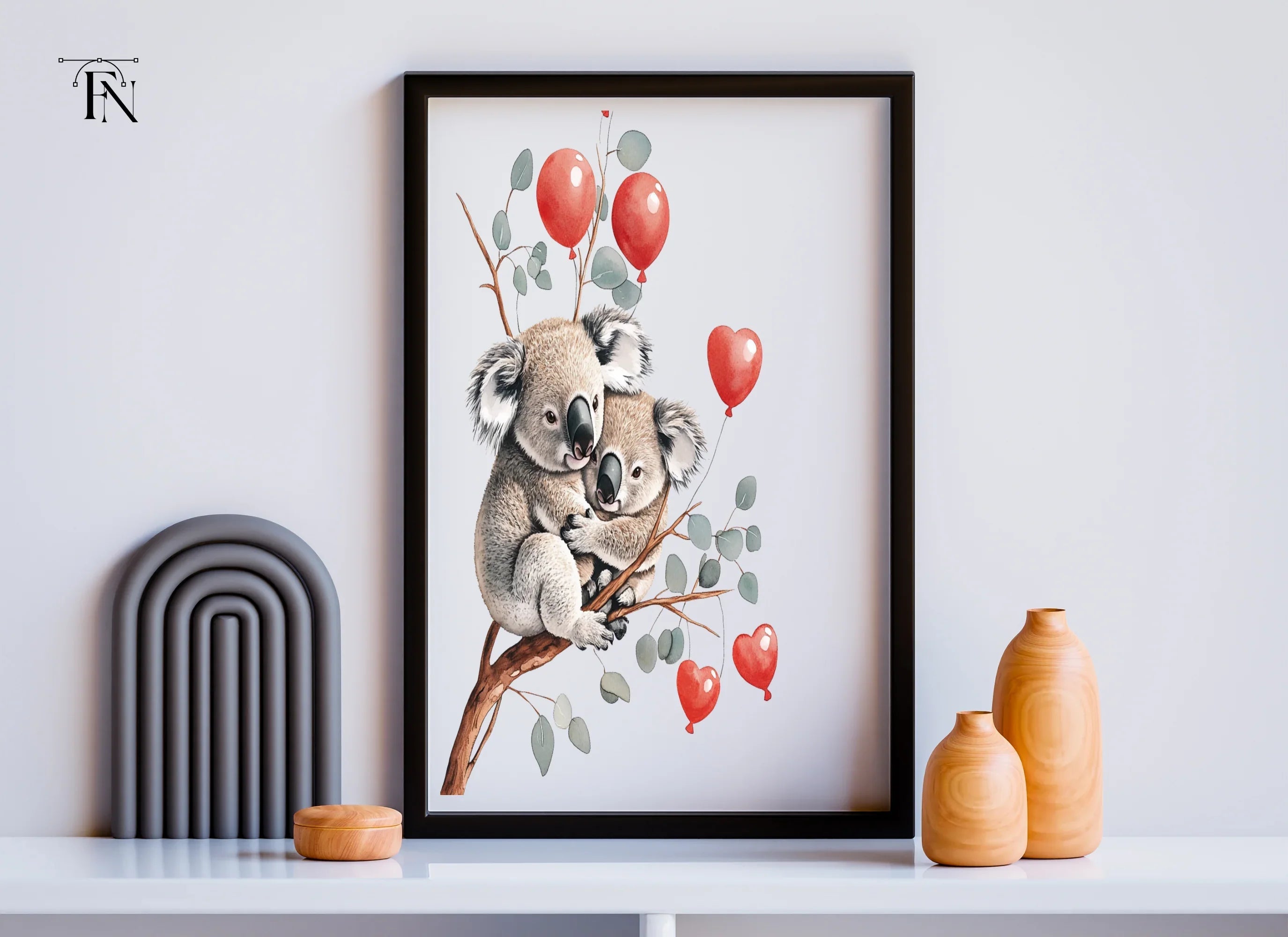 Koala Couple with Red Balloons Clipart Bundle