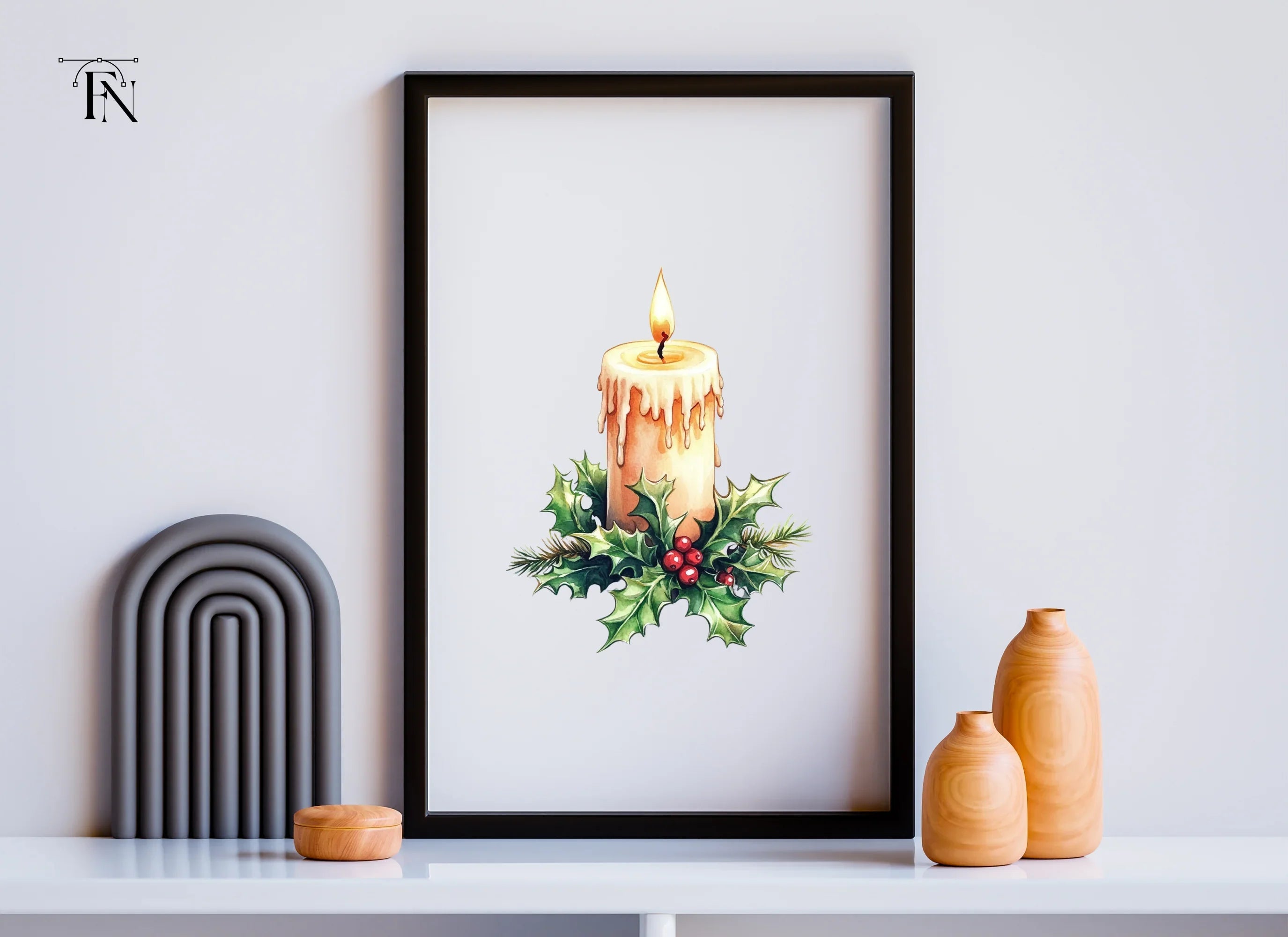 Christmas Candles with Holly Clipart Bundle