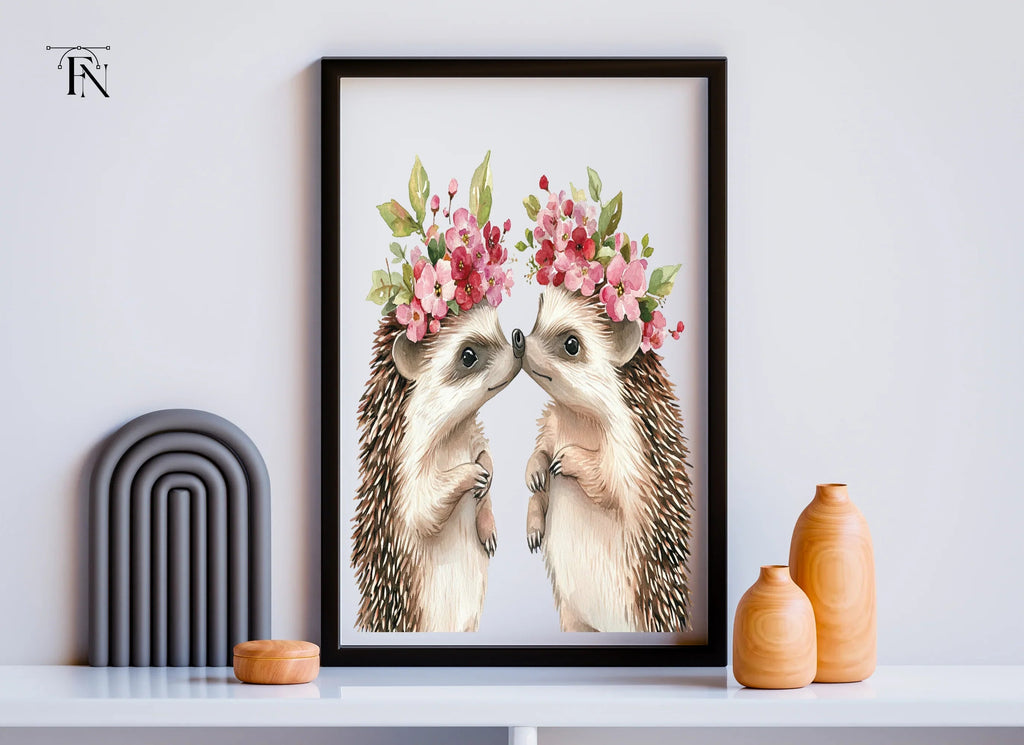 Hedgehog Couple Flower Crowns Clipart Bundle