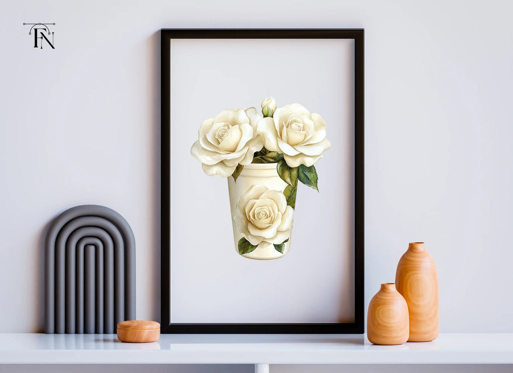 White Rose Vase Illustration Clipart Bundle
