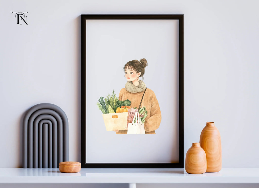 Girl With Groceries Clipart Bundle