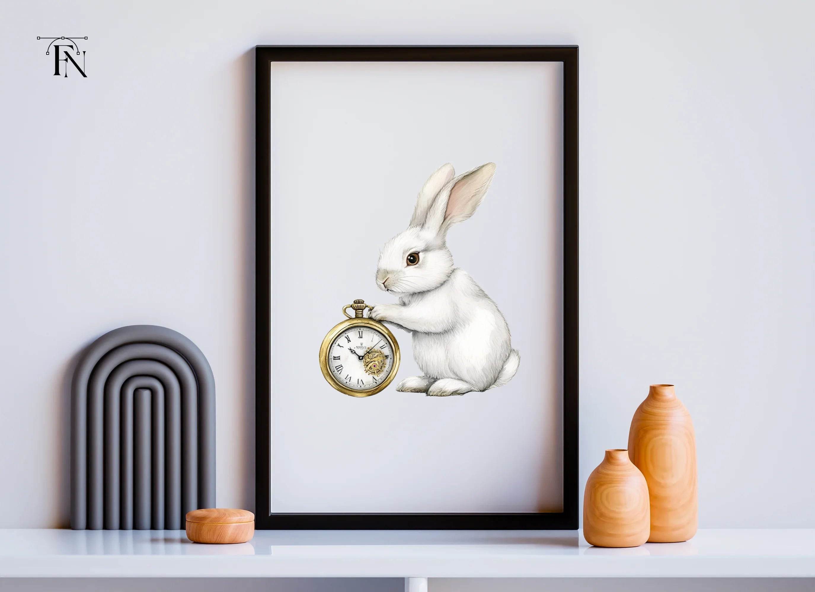 White Rabbit with Pocket Watch Clipart Bundle