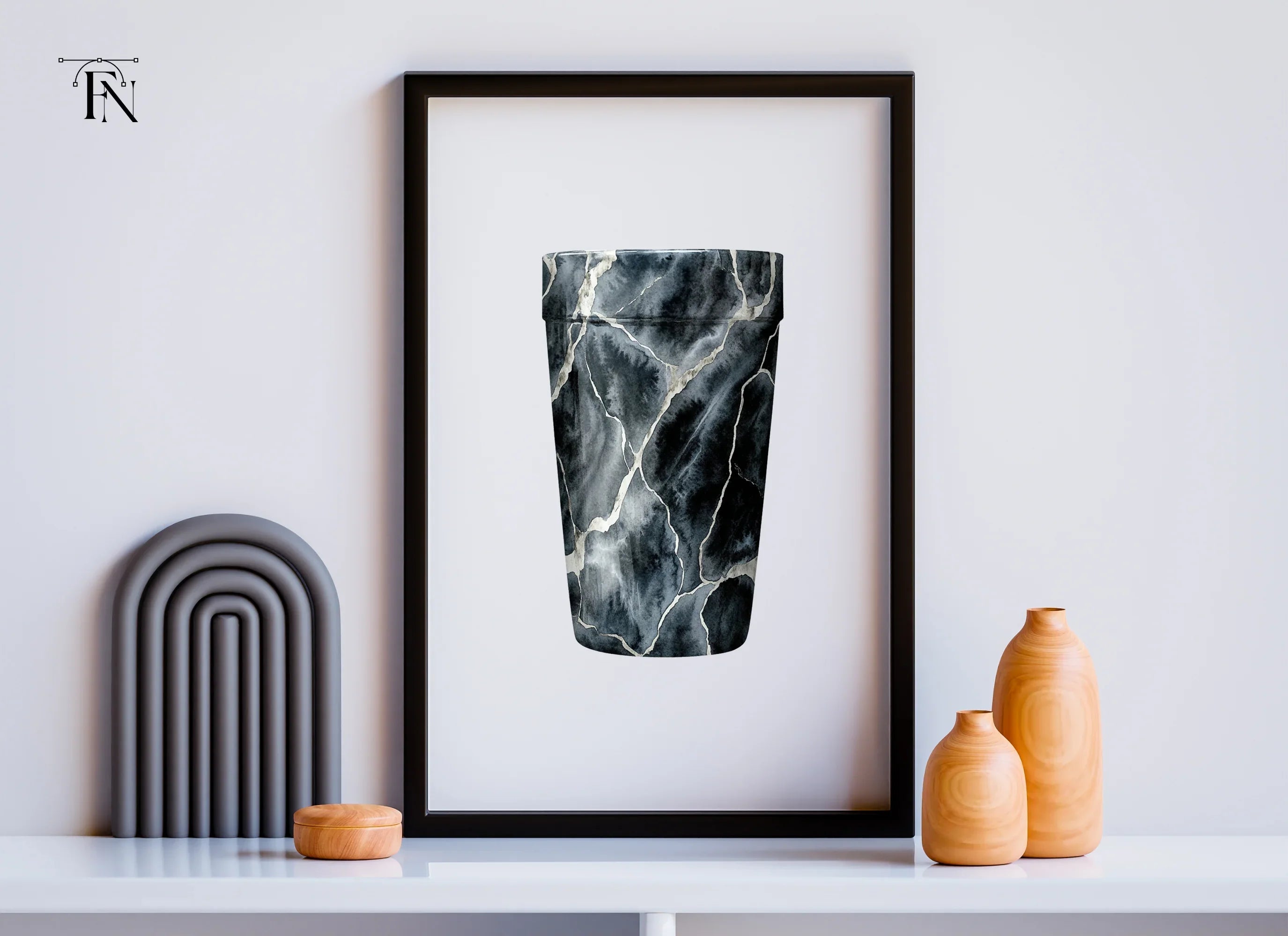 Black Kintsugi Marble Tumbler Clipart Bundle