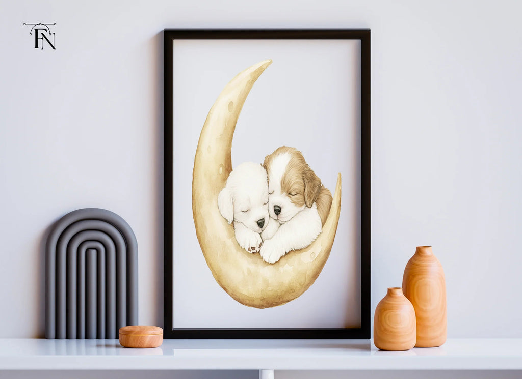 Sleeping Puppies on Moon Clipart Bundle