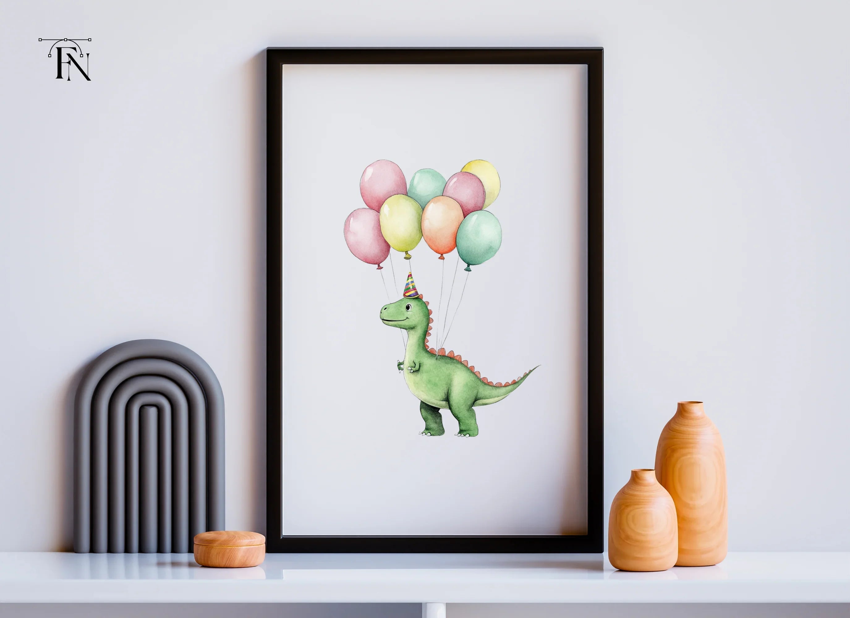 Happy Dinosaur with Balloons Clipart Bundle
