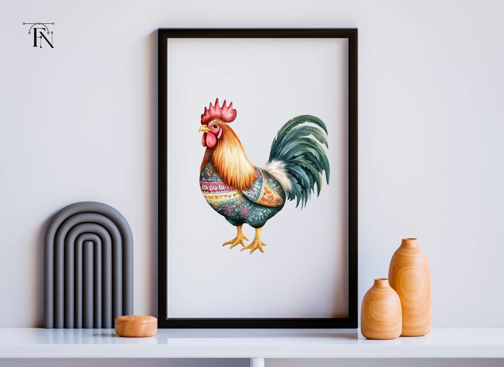 Boho Chic Rooster Clipart Bundle