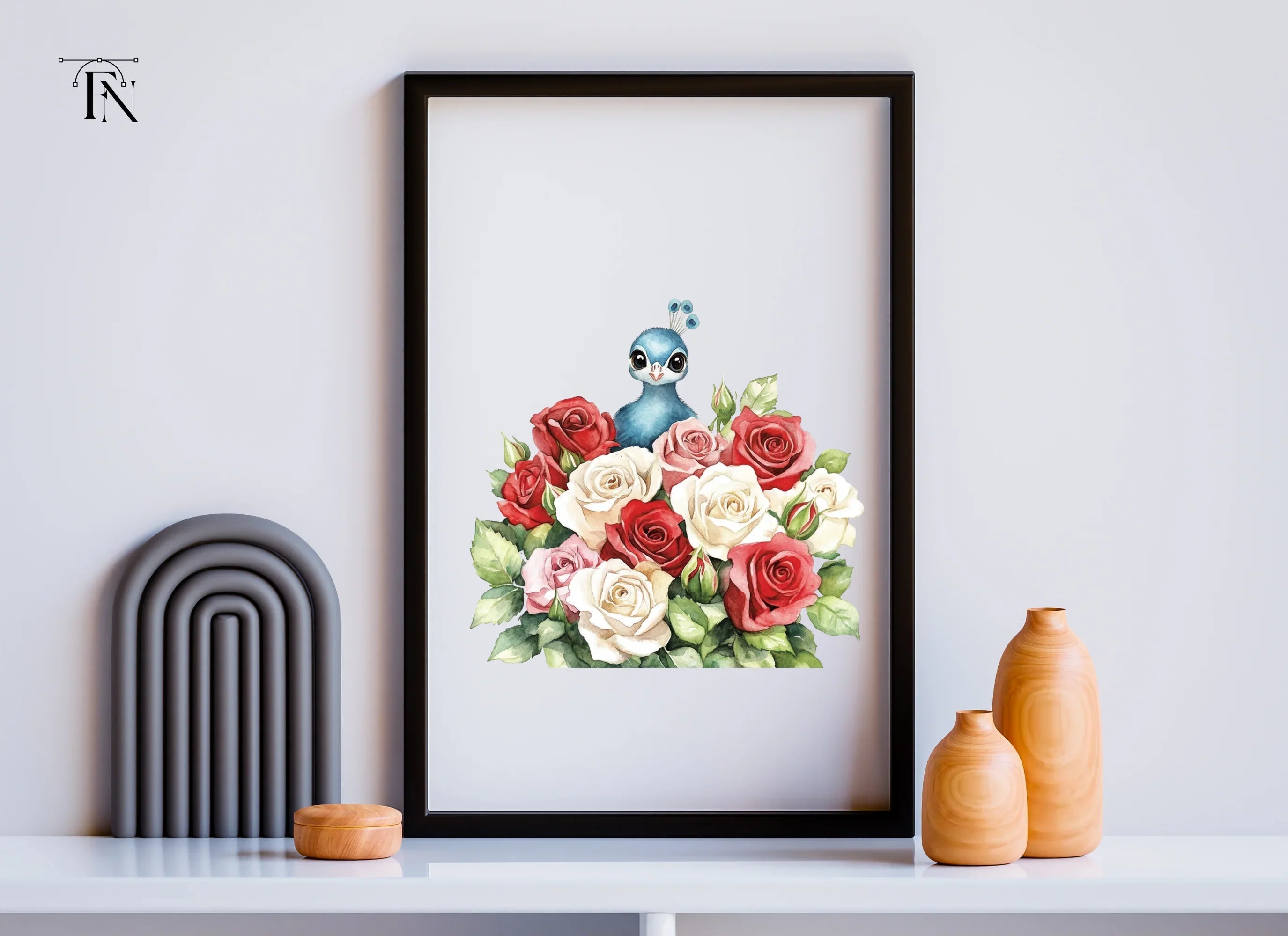 Peacock and Rose Bouquet Clipart Bundle