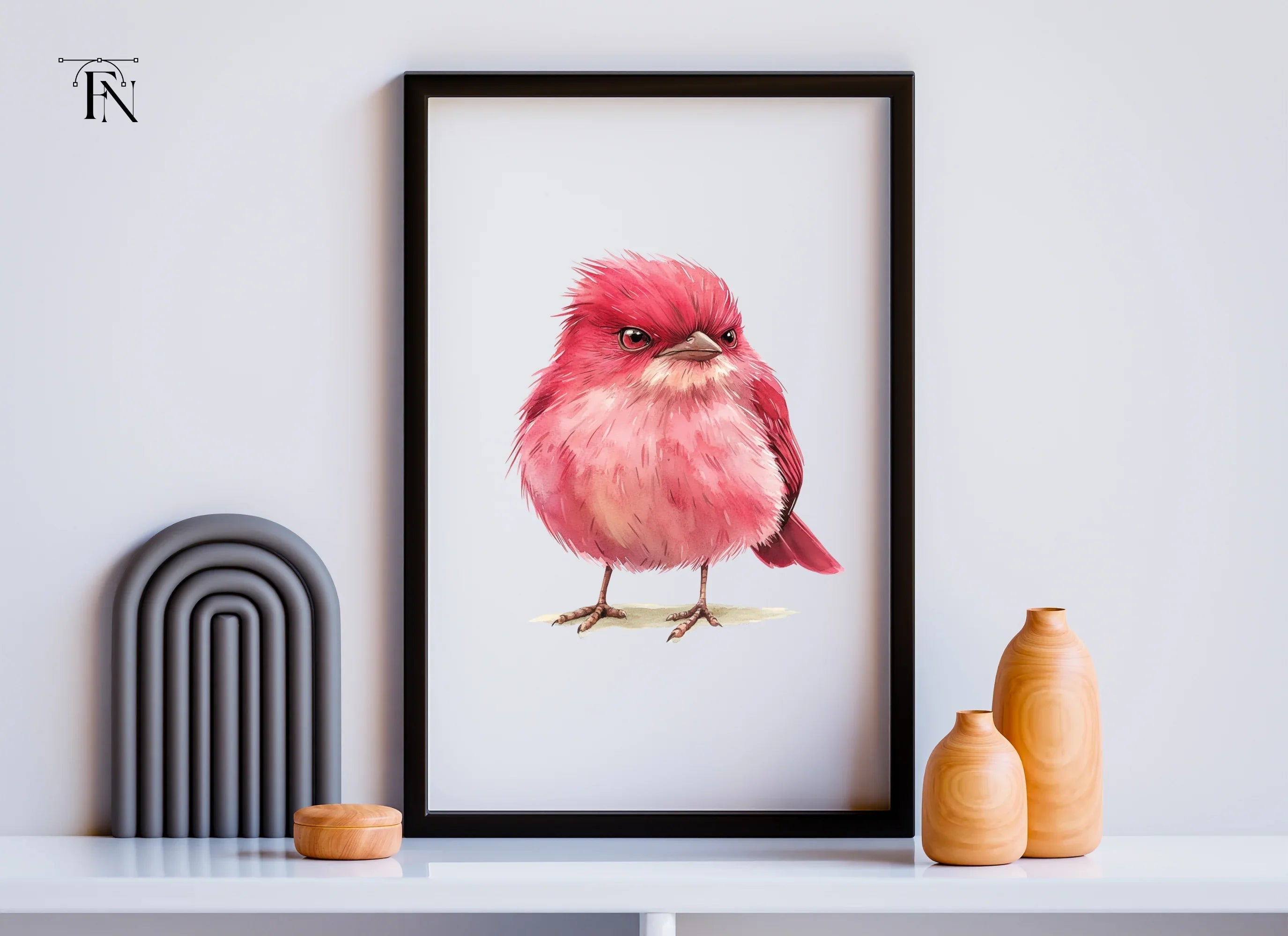Cute Pink Bird Illustration Clipart Bundle