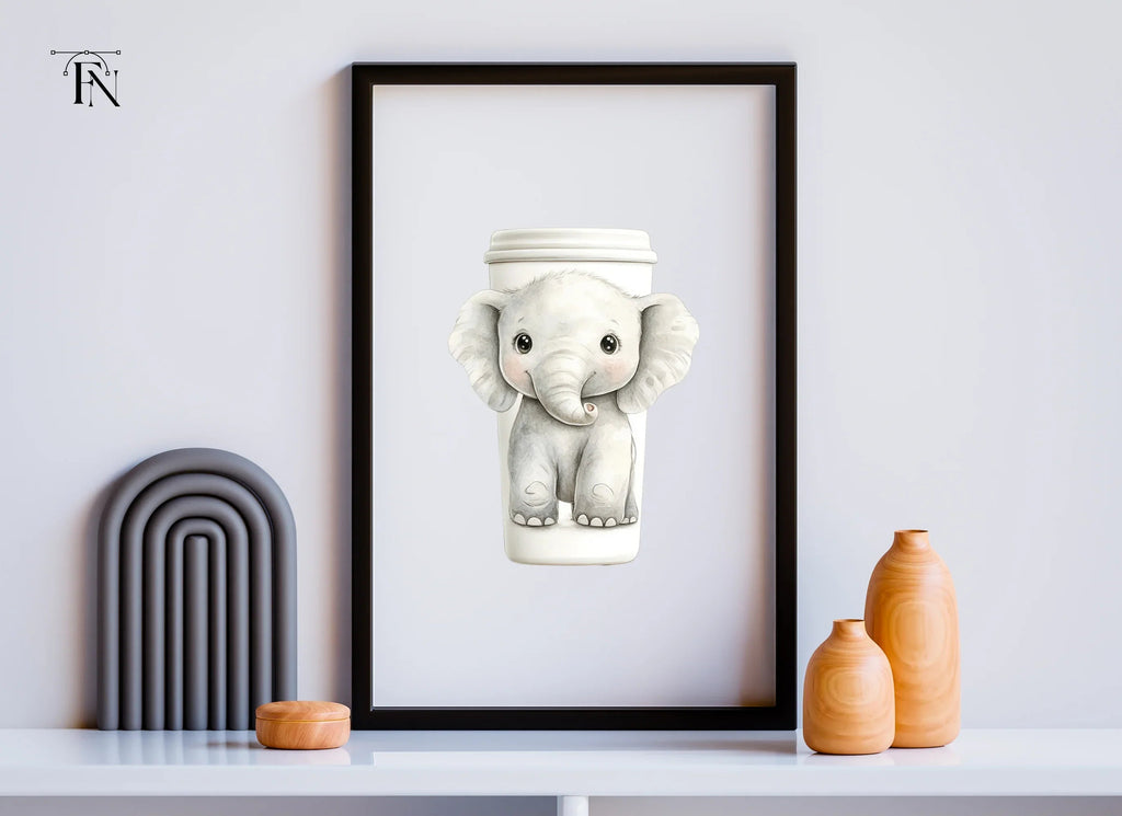 Sweet Elephant Hugging Coffee Cup Clipart Bundle