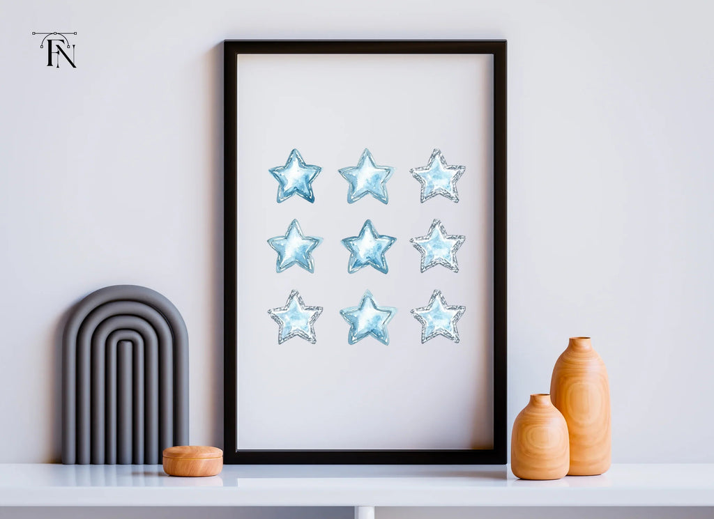 Sparkling Blue Star Gemstone Clipart Bundle