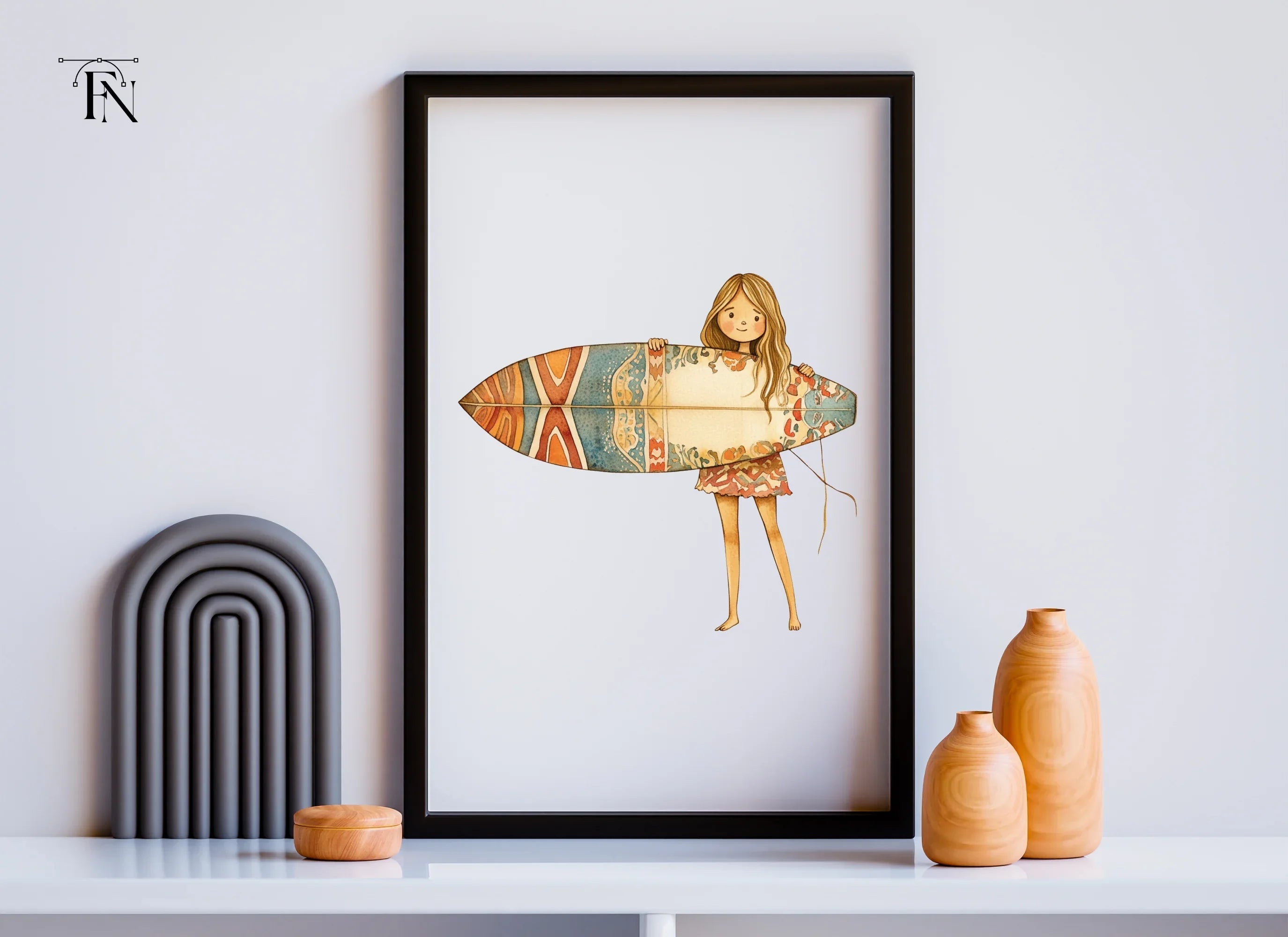 Surfer Girl with Patterned Board Clipart Bundle