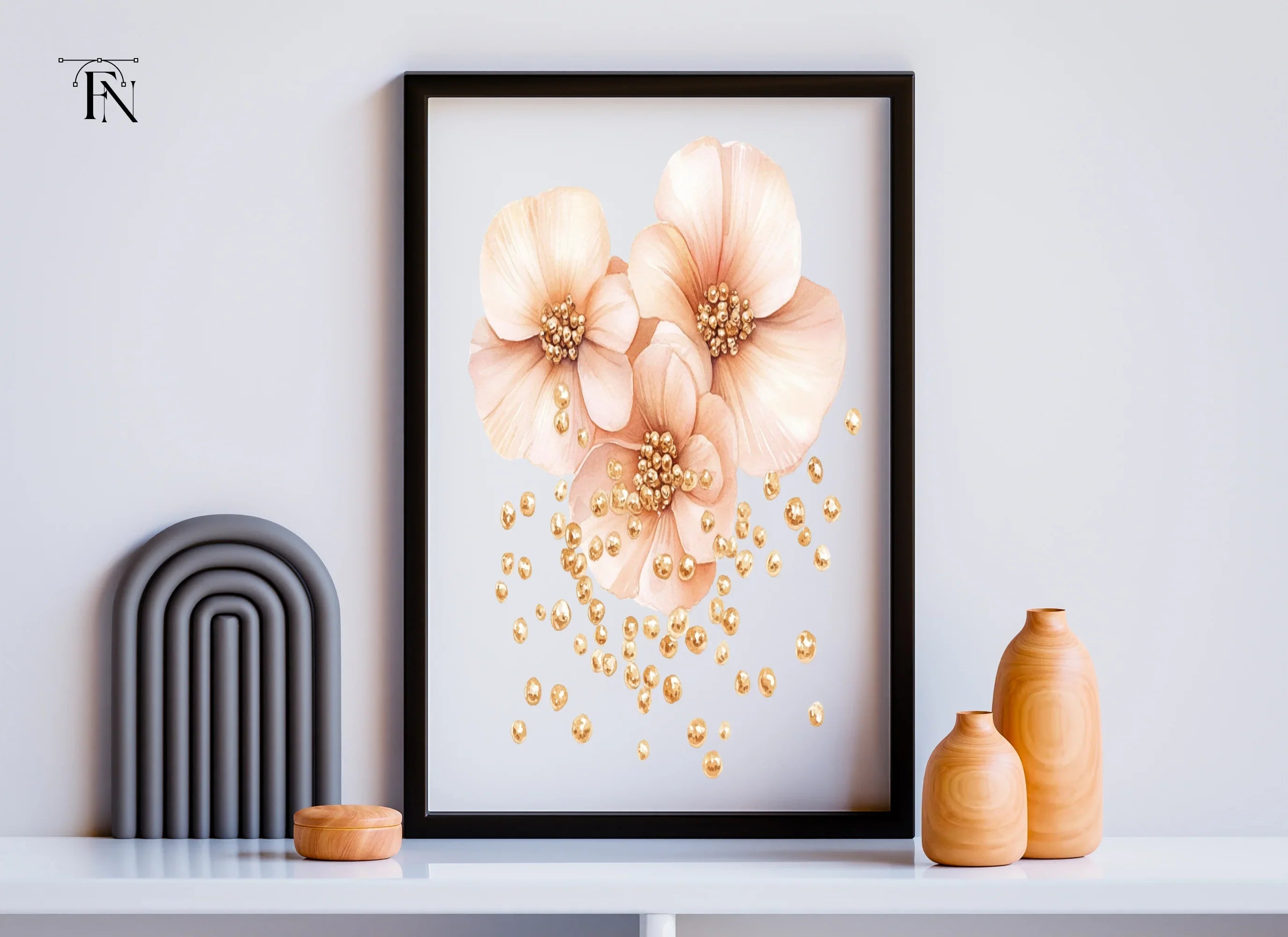 Blush Flowers Gold Glitter Clipart Bundle