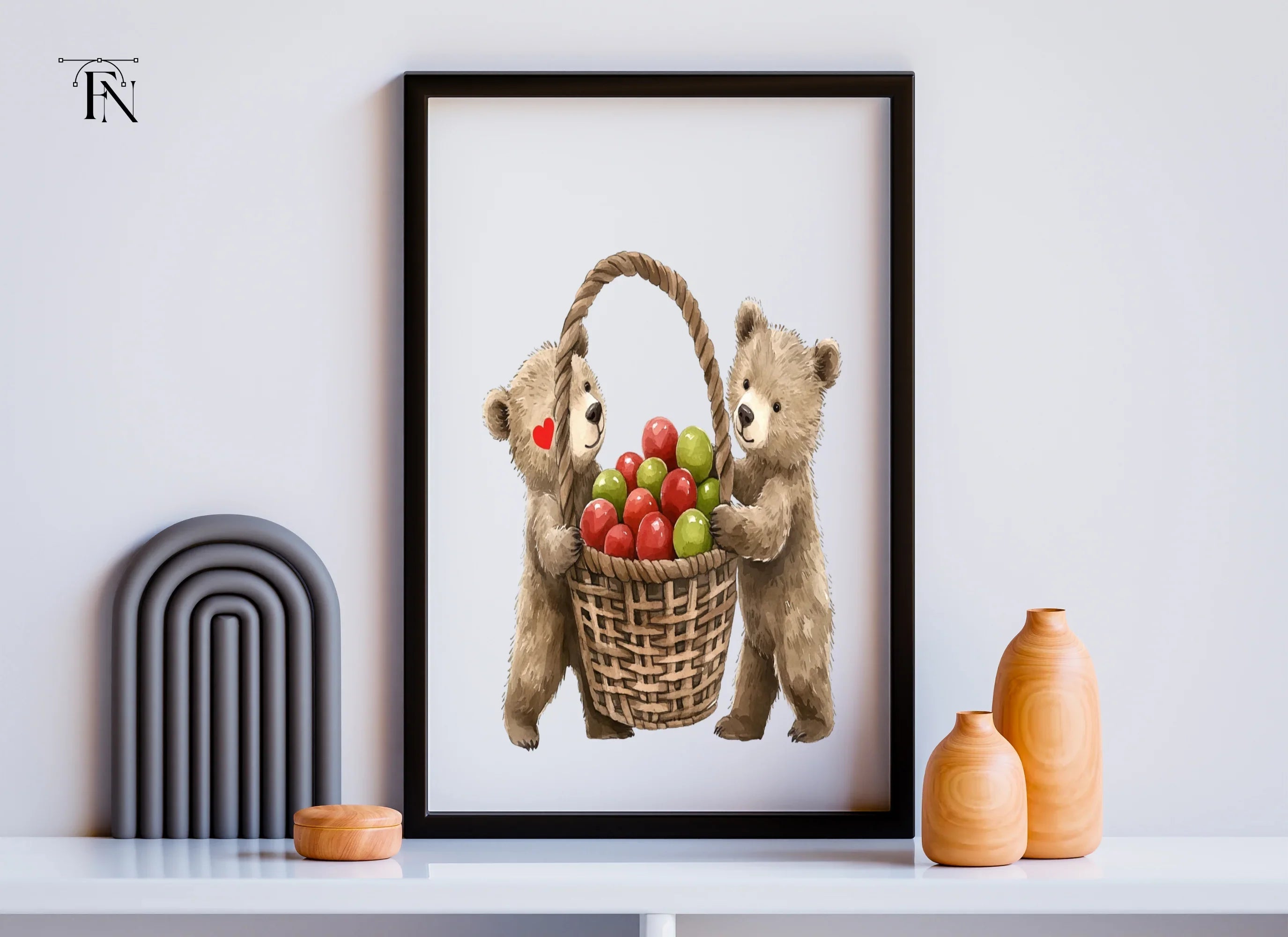 Cute Bear Friends with Apple Basket Clipart Bundle