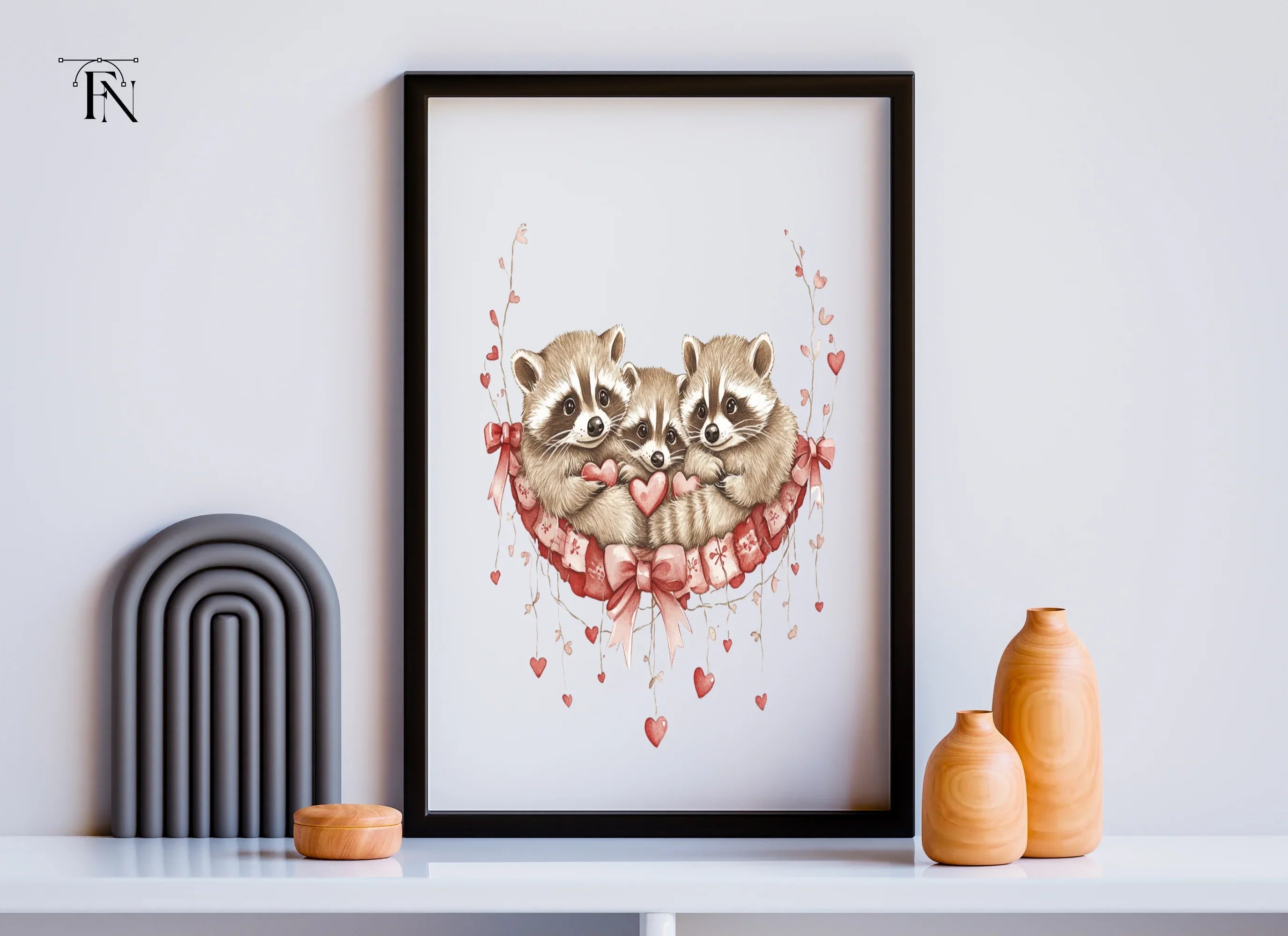 Cute Raccoon Family Valentine Clipart Bundle