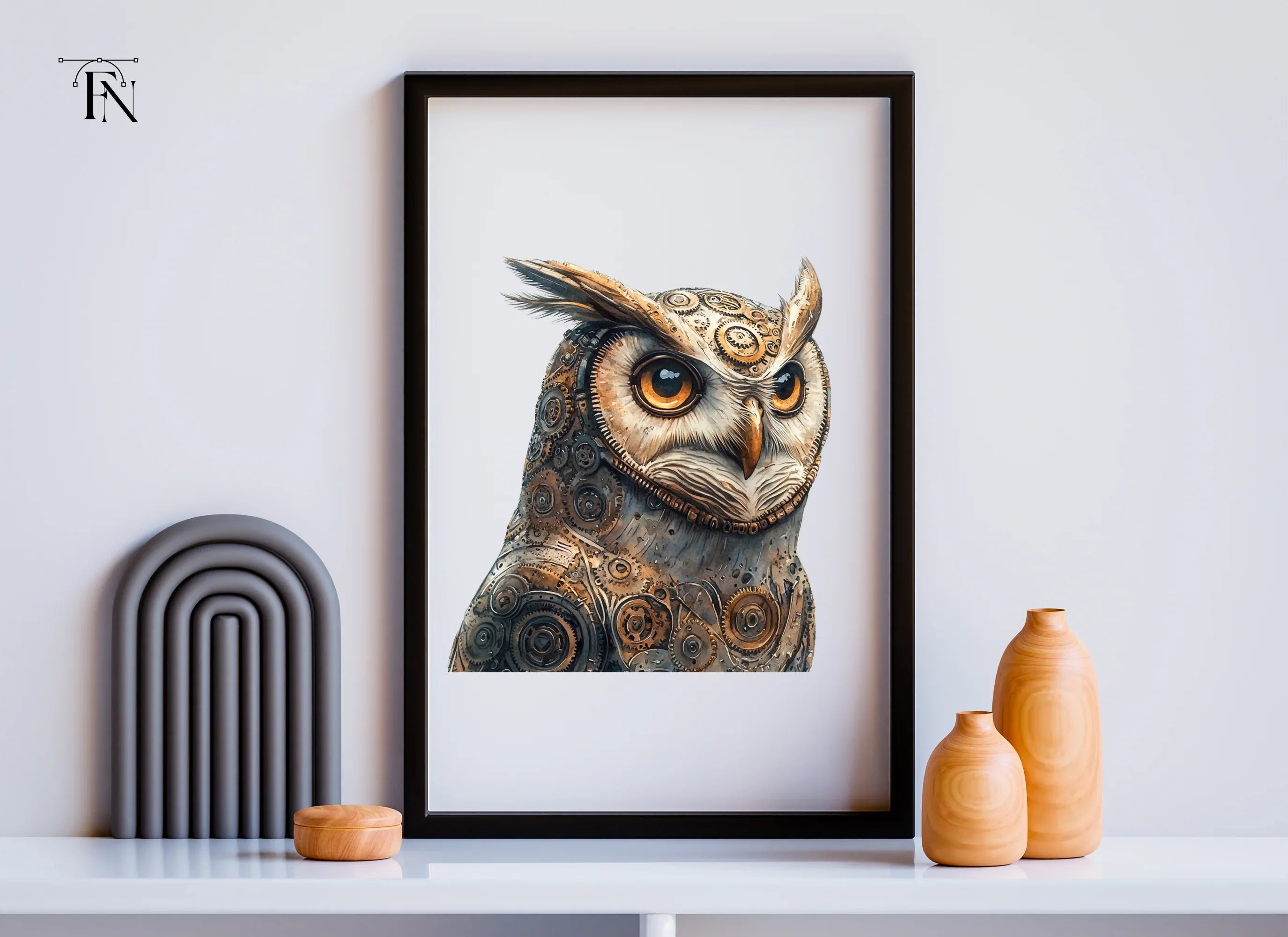 Steampunk Owl Illustration Clipart Bundle