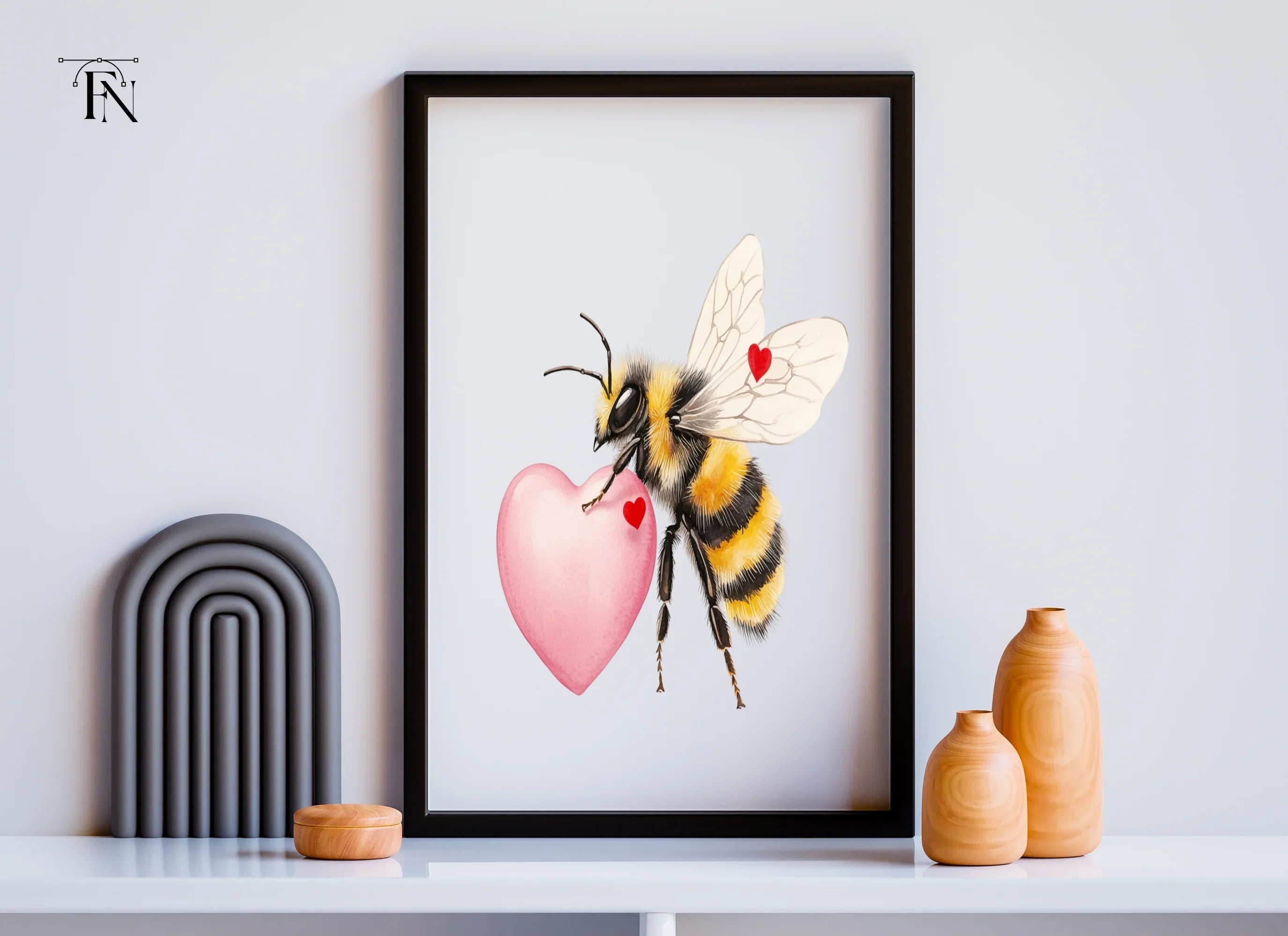 Cute Bumble Bees with Pink Hearts Clipart Bundle