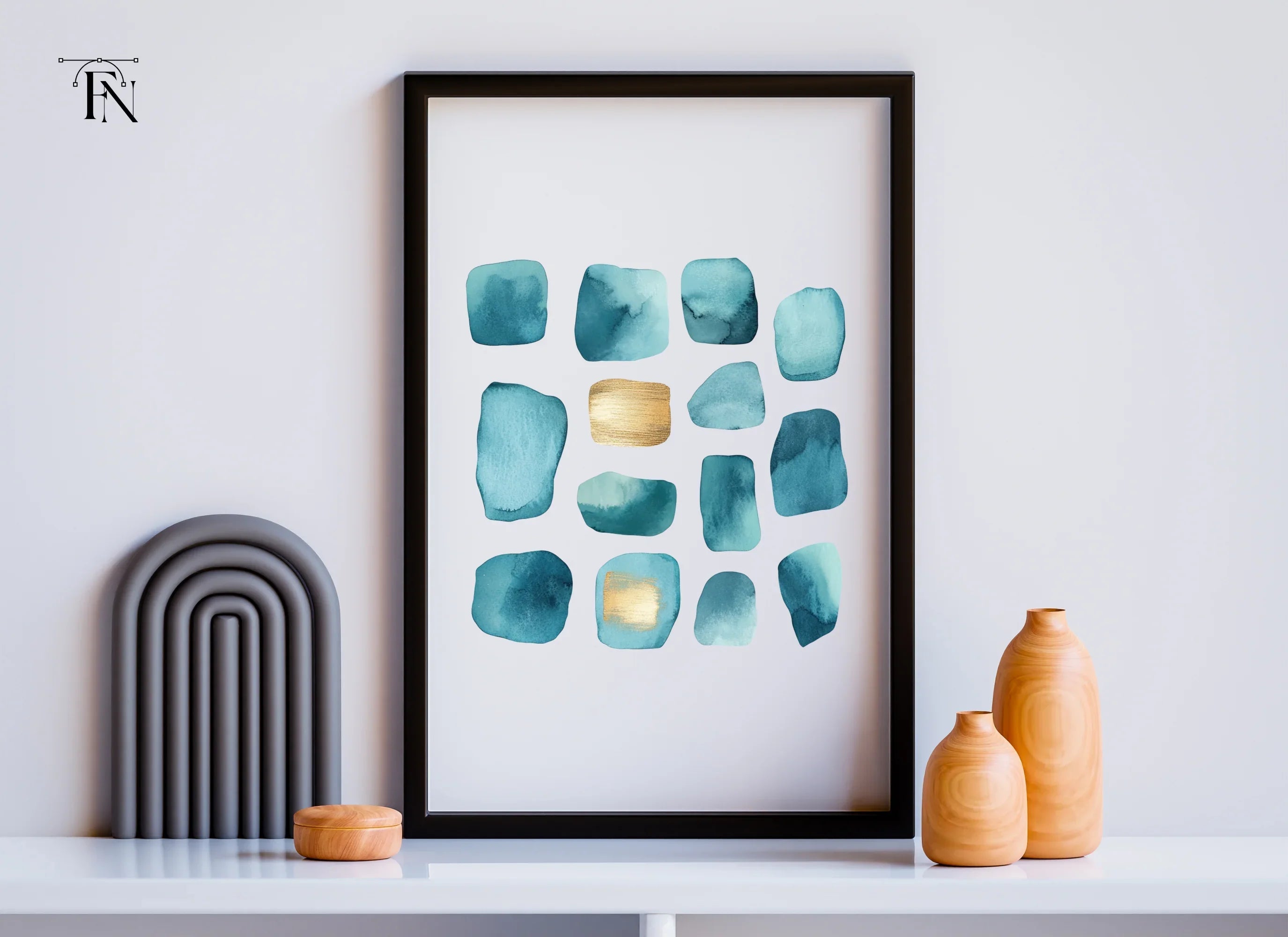 Teal Gold Abstract Shapes Clipart Bundle