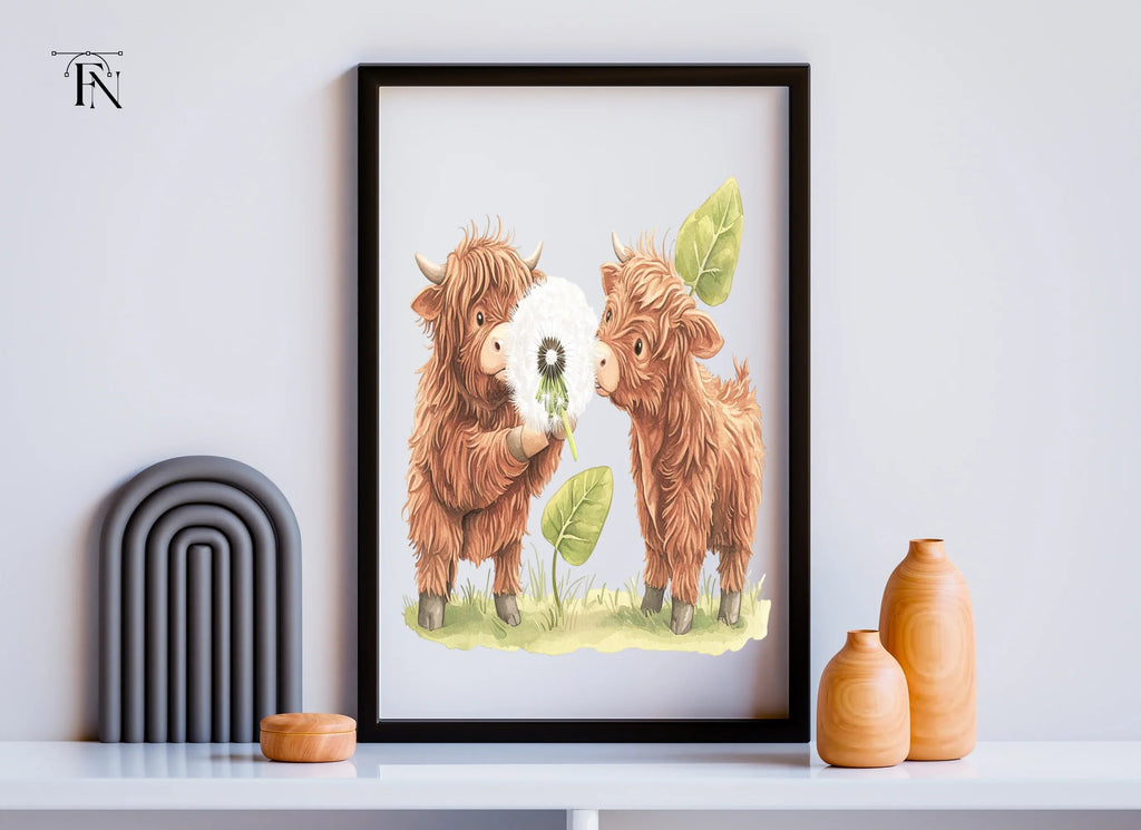 Highland Calf Blowing Dandelion Clipart Bundle