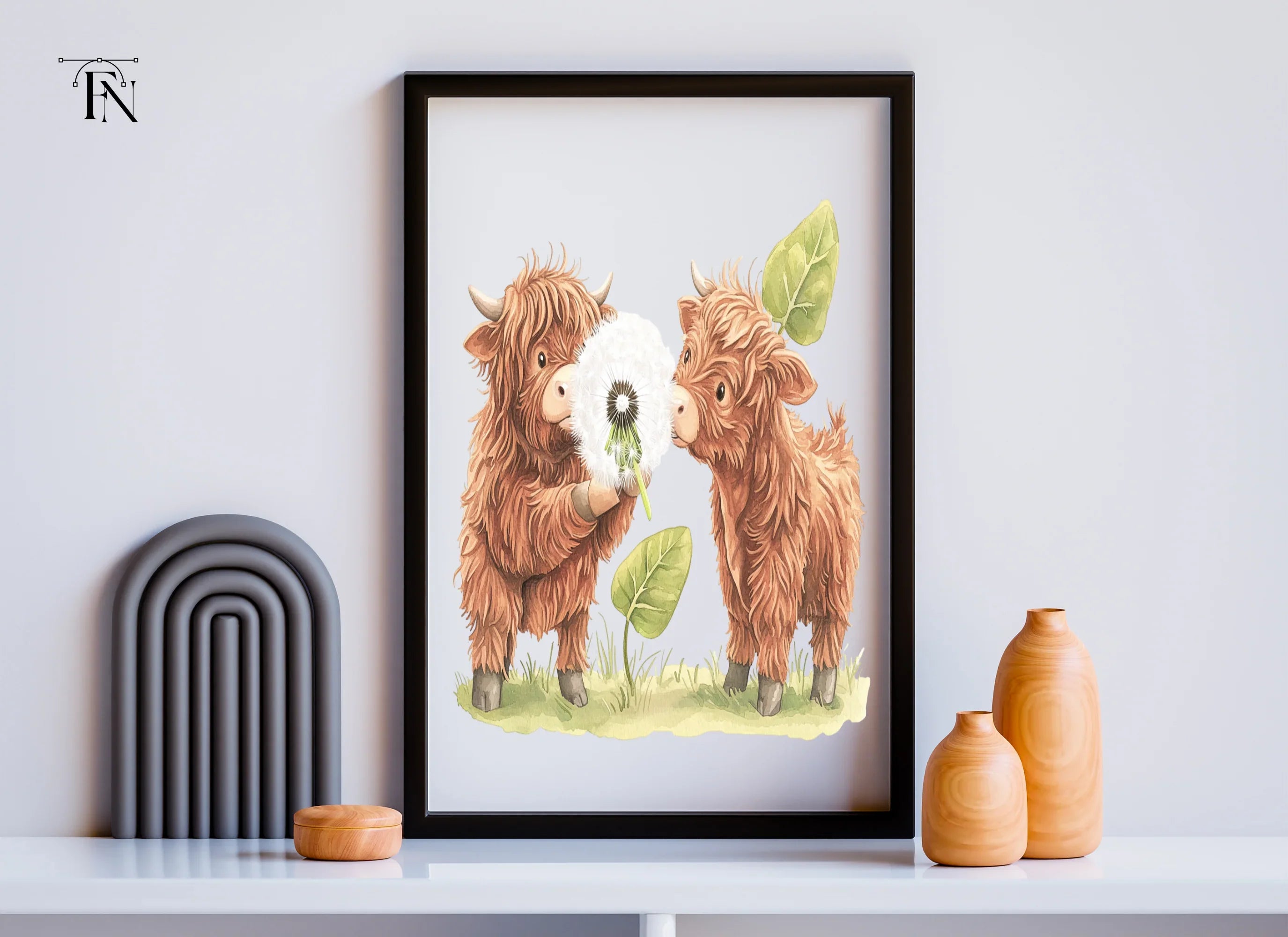 Highland Calf Blowing Dandelion Clipart Bundle
