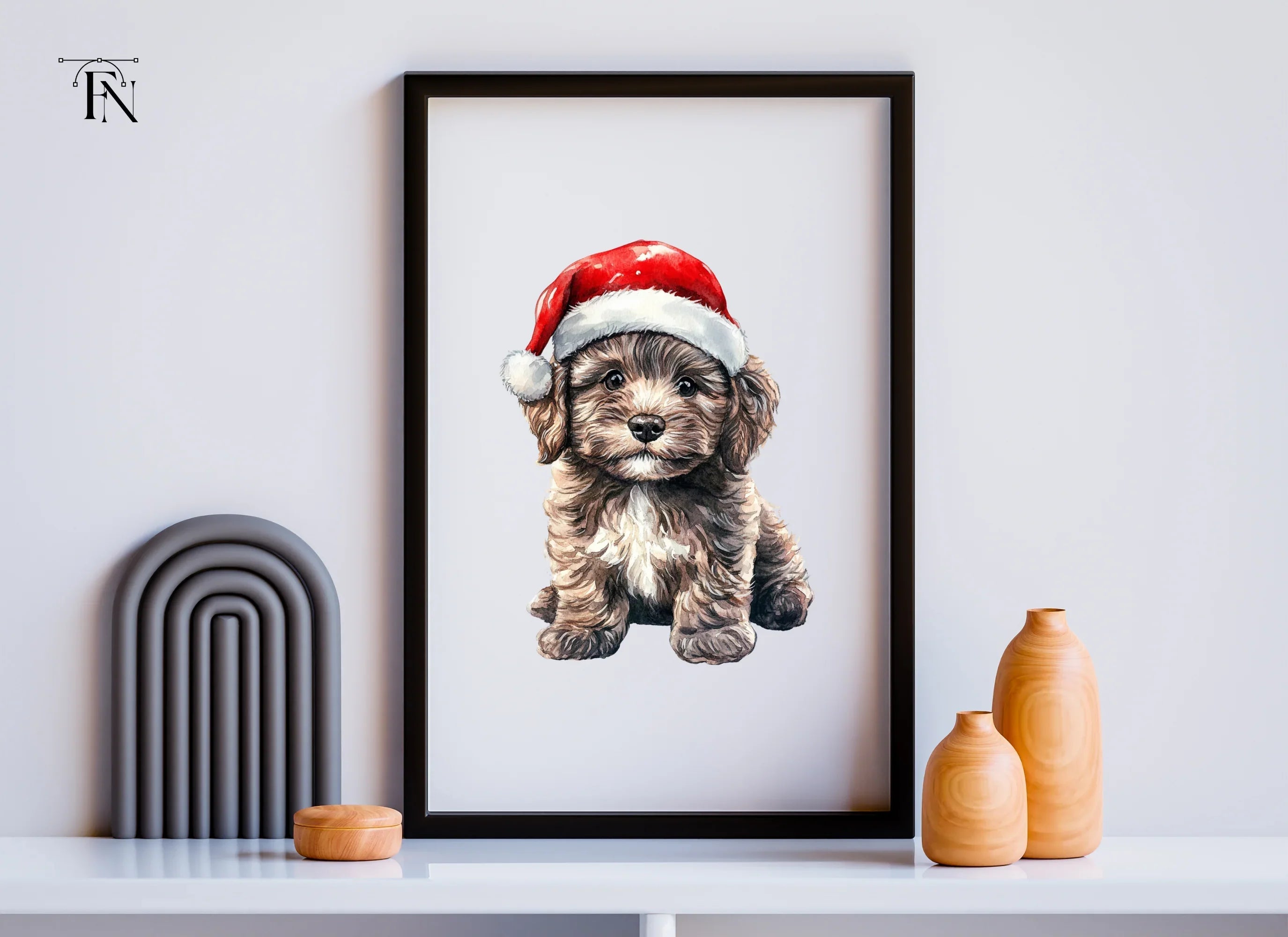 Cute Christmas Puppies with Santa Hats Clipart Bundle
