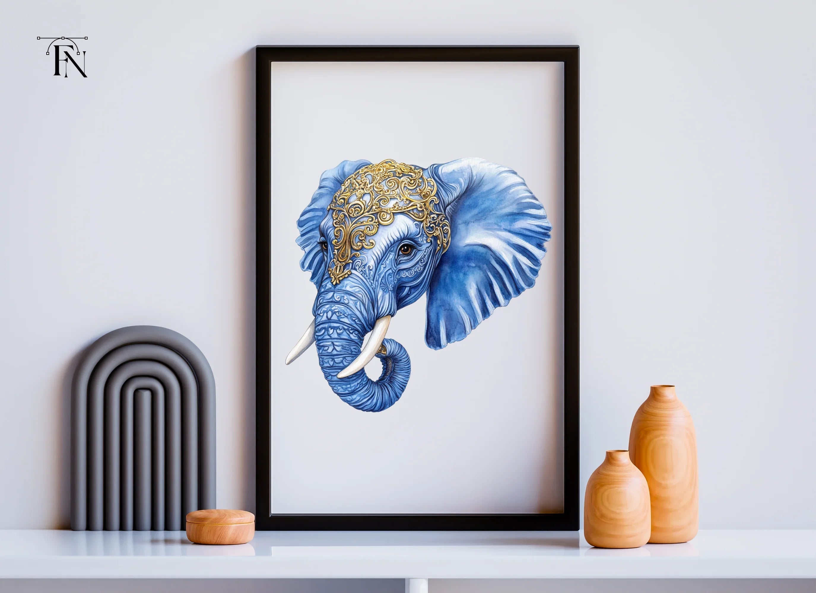 Ornate Blue Elephant Head Clipart Bundle