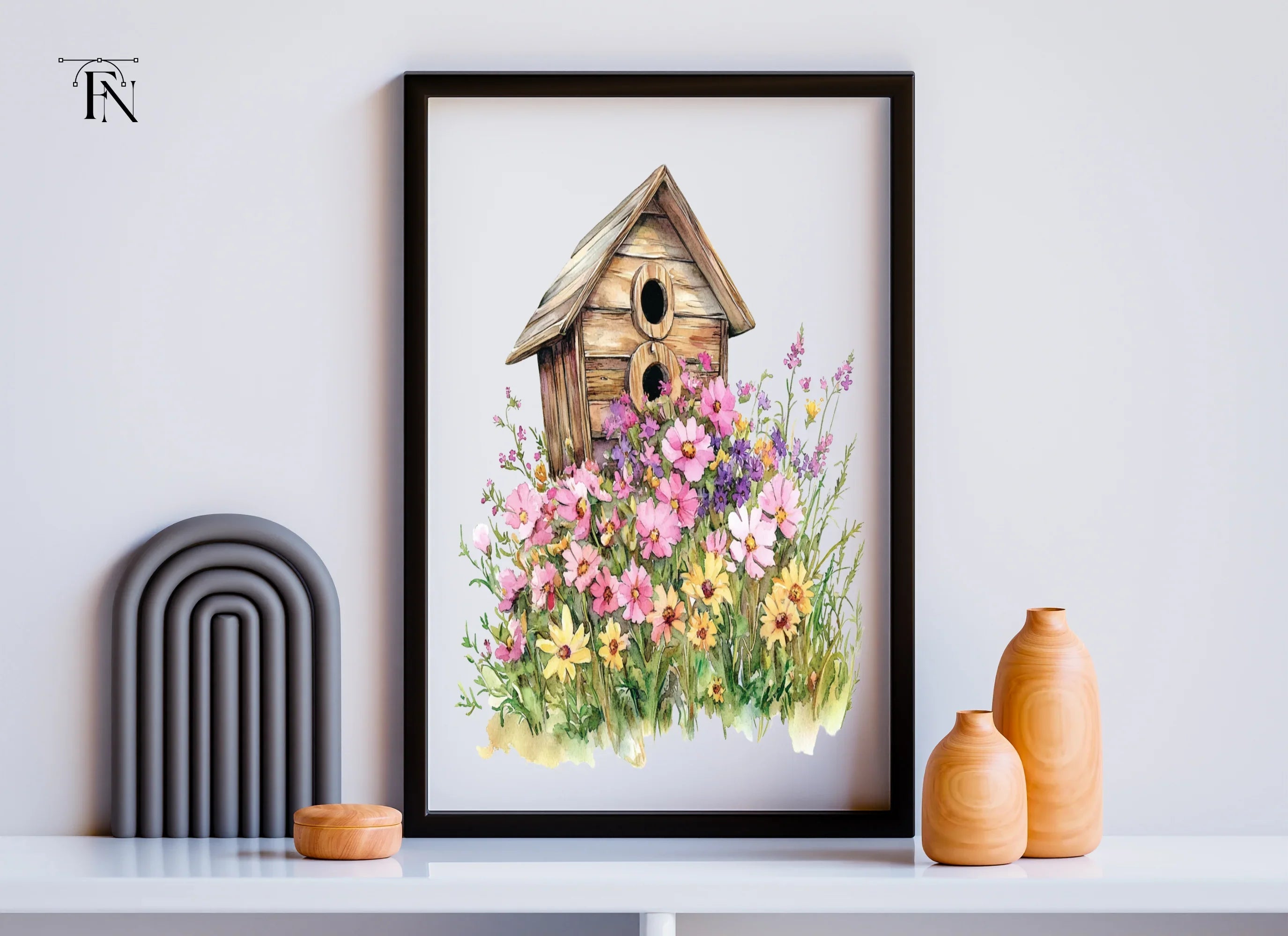 Birdhouse and Flowers Clipart Bundle