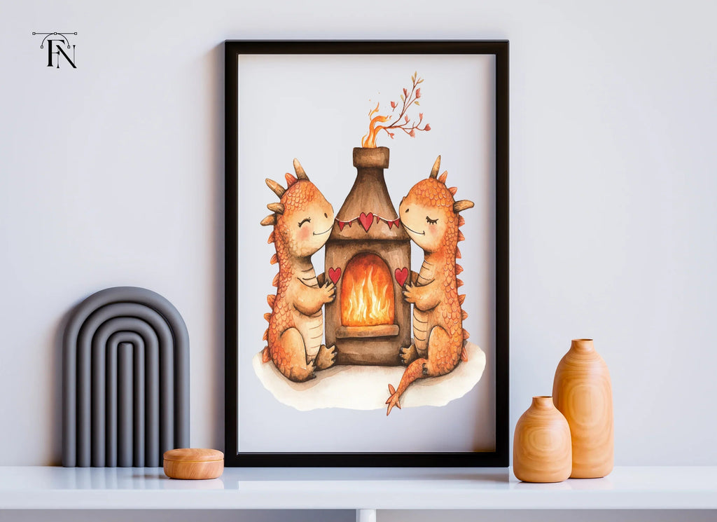 Valentine Dragons by Fireplace Clipart Bundle