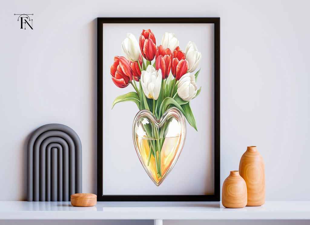 Tulips in Heart Vase Clipart Bundle