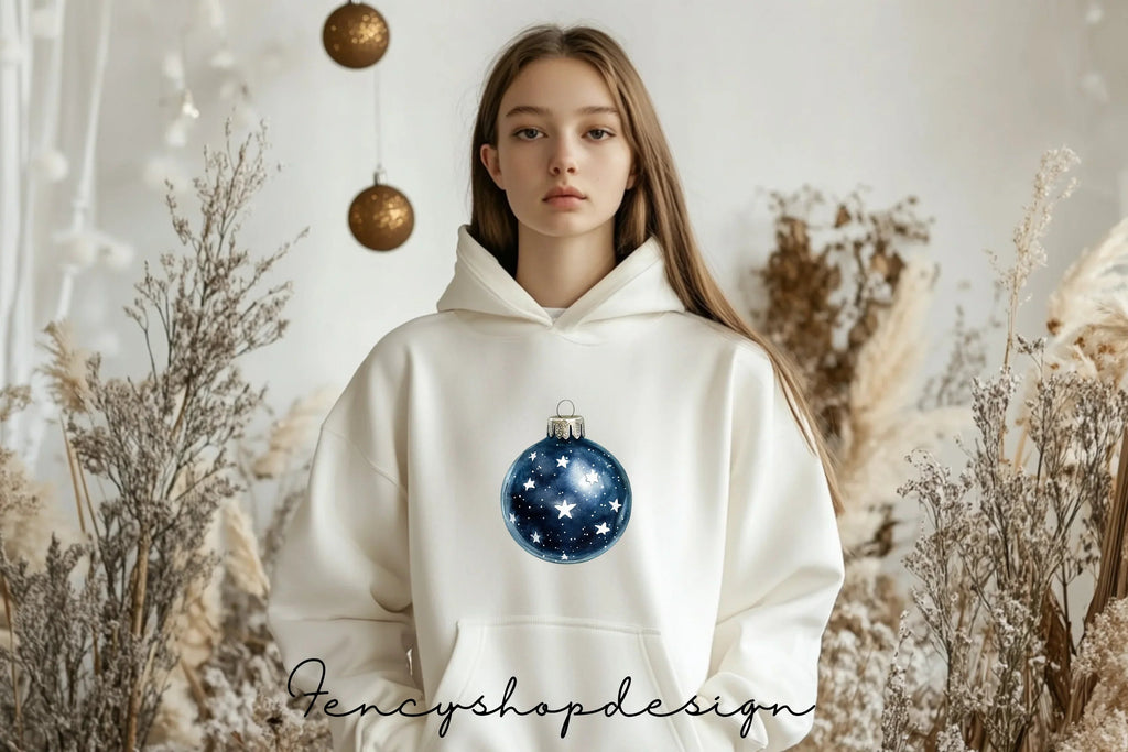 Blue Starry Christmas Ornaments Clipart Bundle