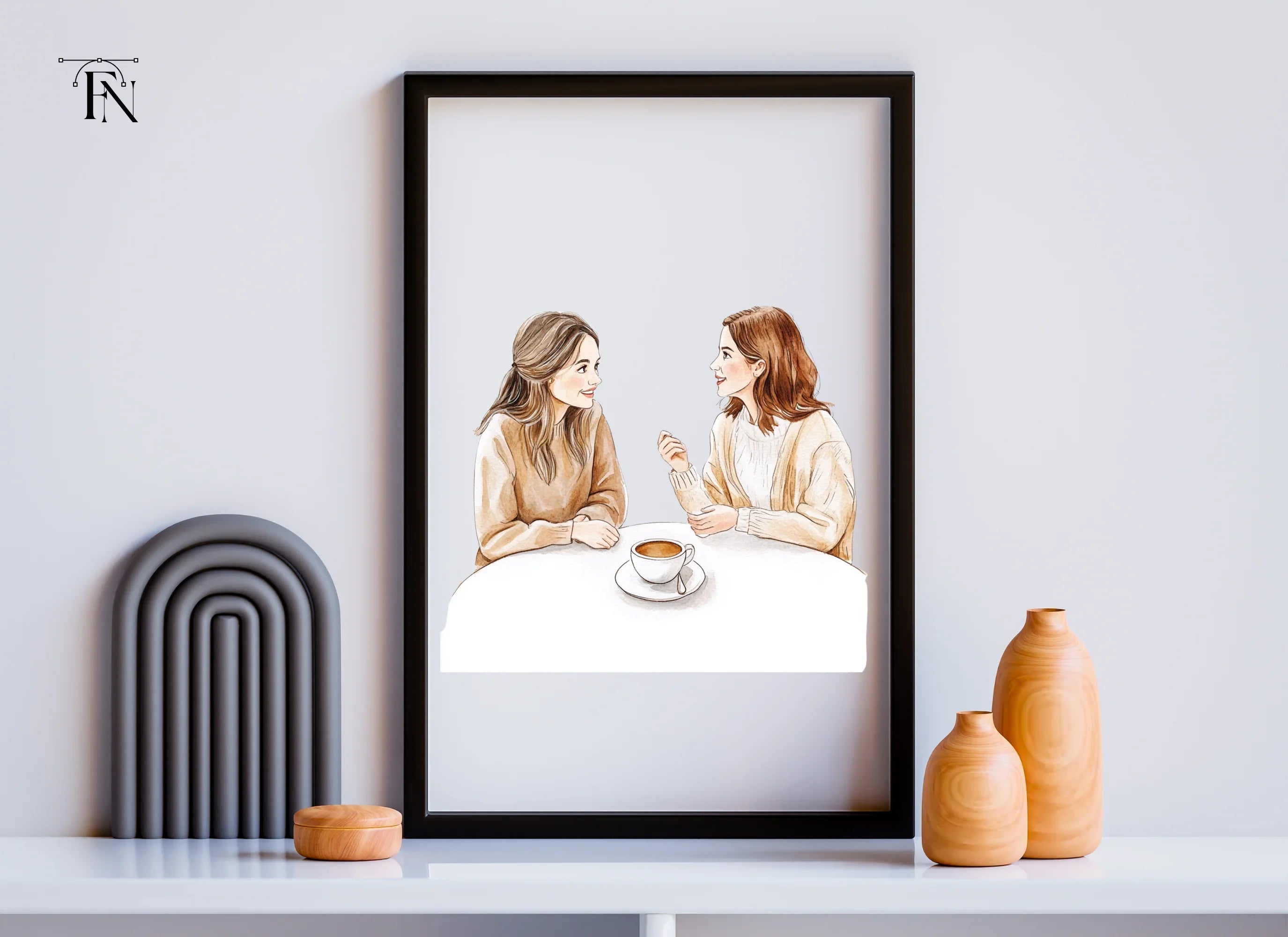 Two Women Chatting Over Coffee Clipart Bundle