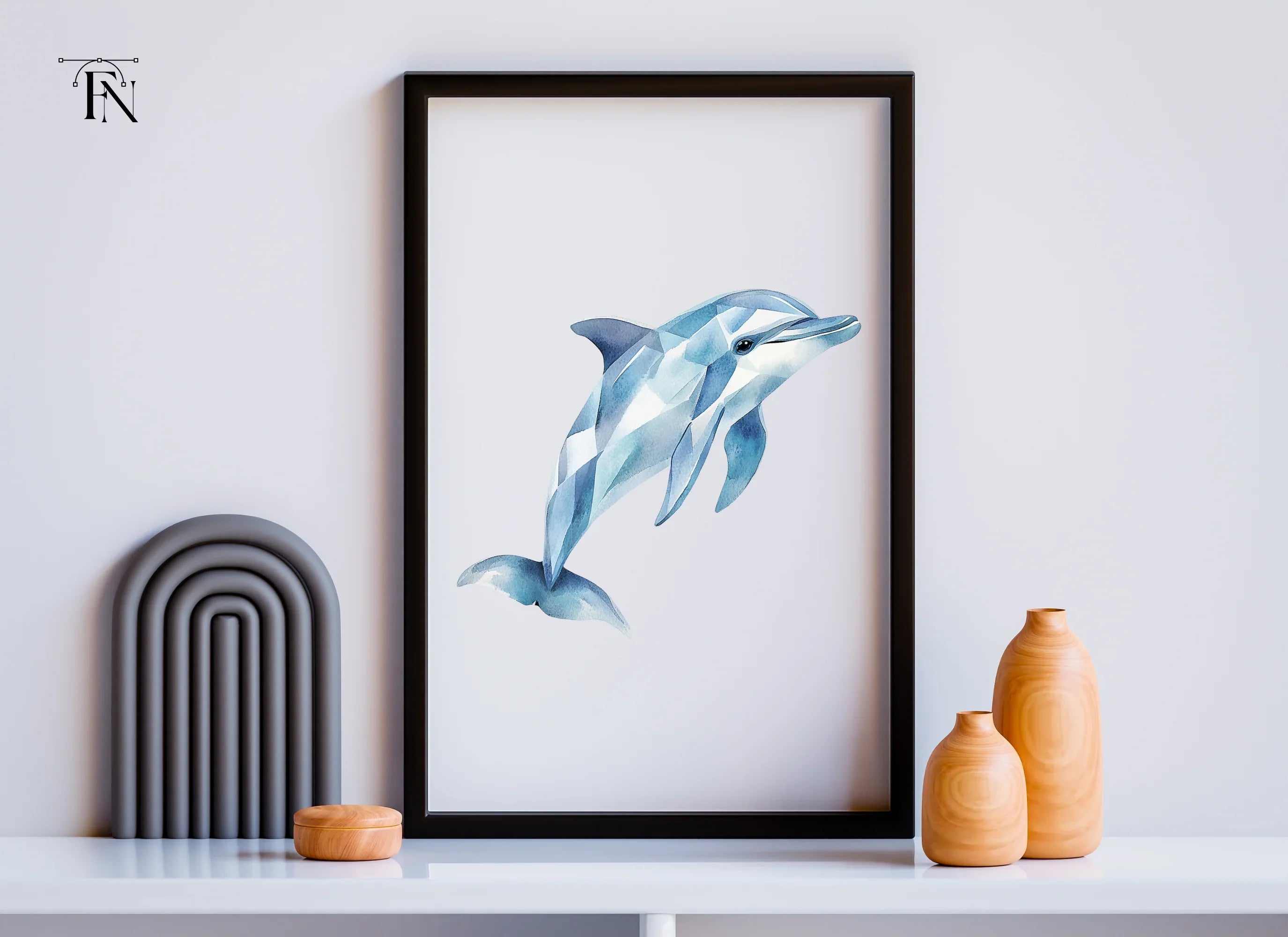 Blue Geometric Dolphin Clipart Bundle