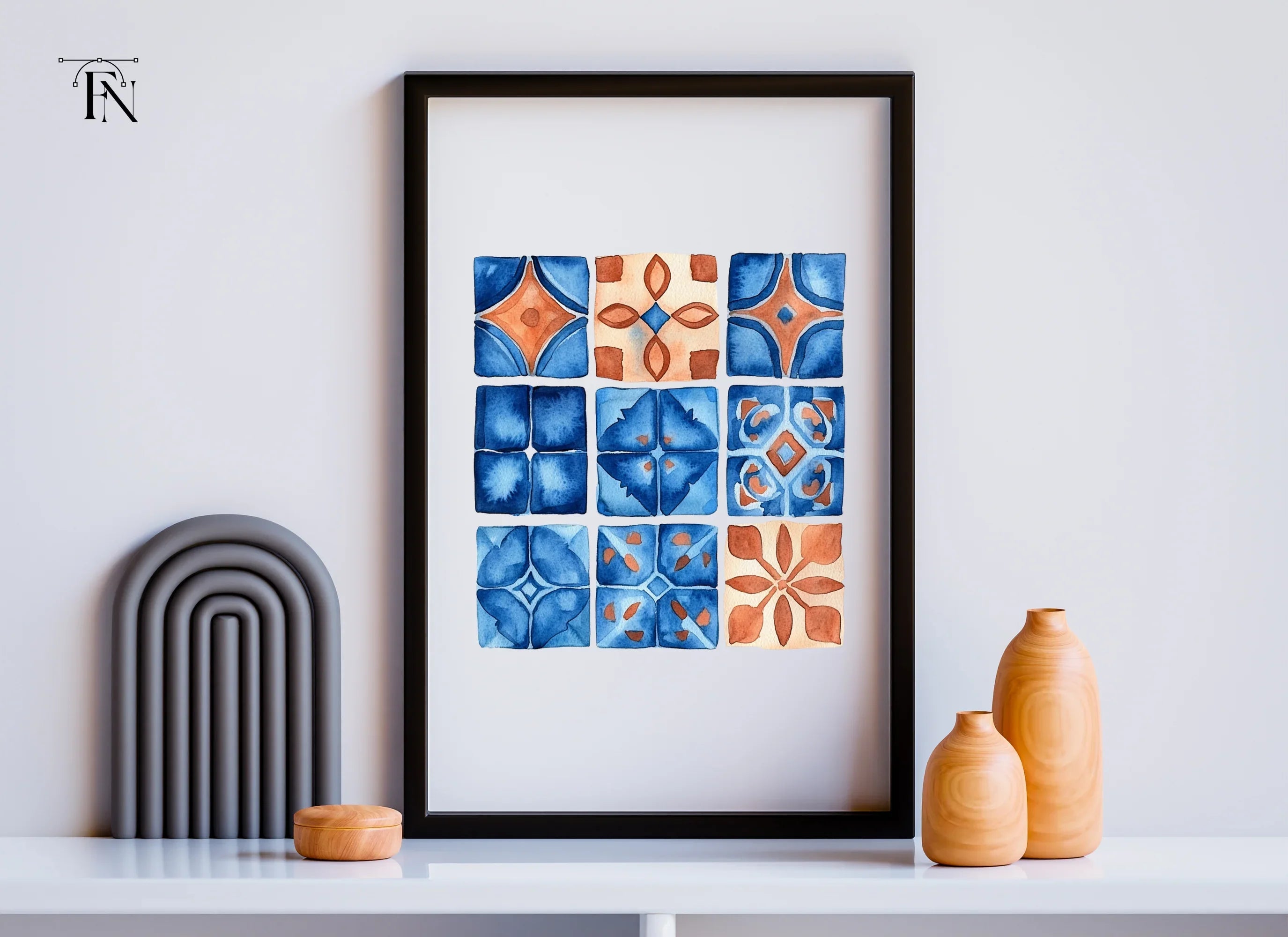 Blue and Orange Tile Patterns Clipart Bundle