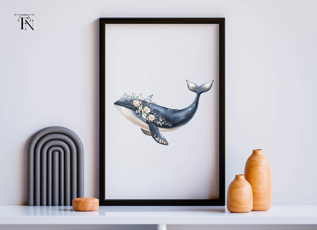 Elegant Floral Whale Clipart Bundle