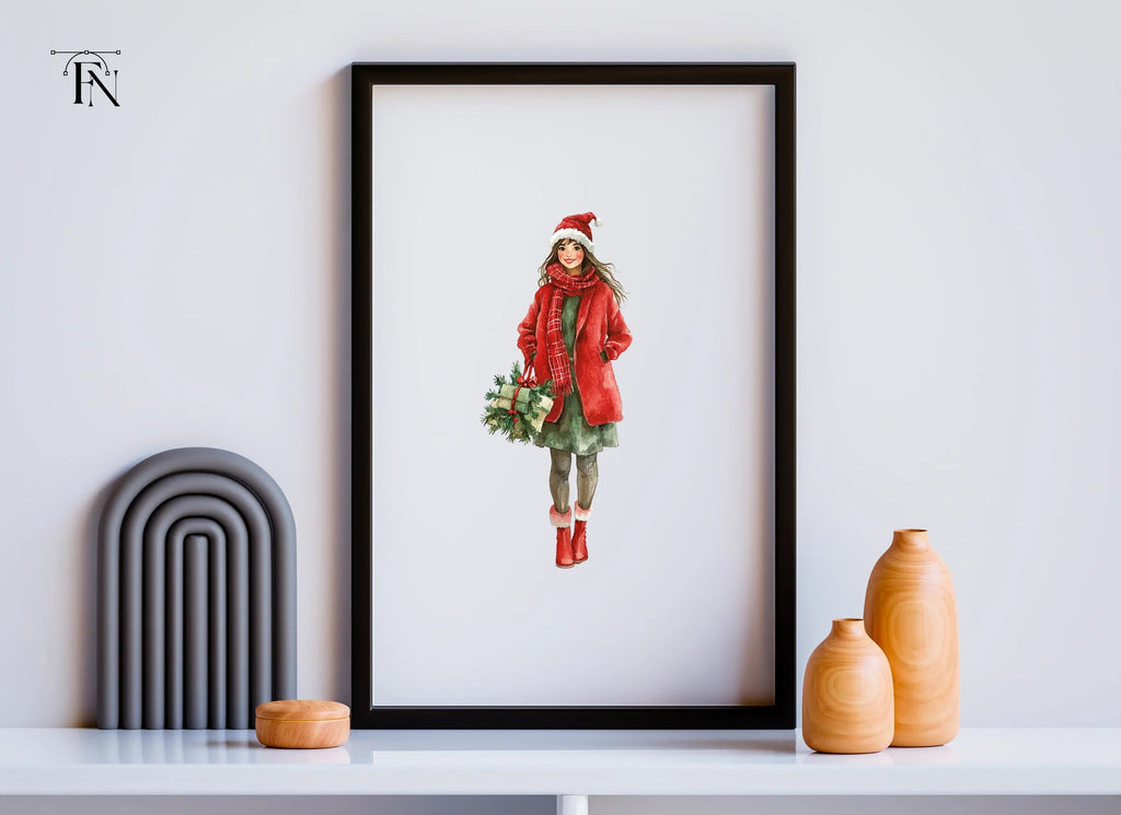 Christmas Gifts Clipart Bundle Featuring Woman
