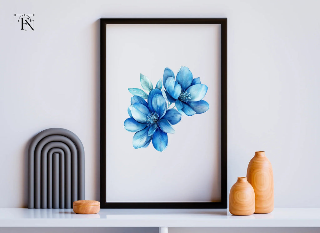 Blue Magnolia Flowers Clipart Bundle