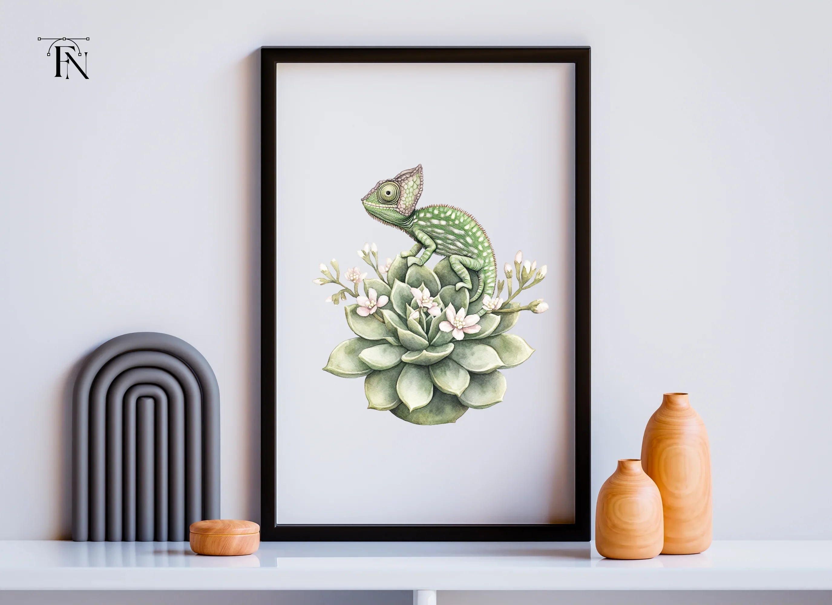 Chameleon on Succulent Clipart Bundle
