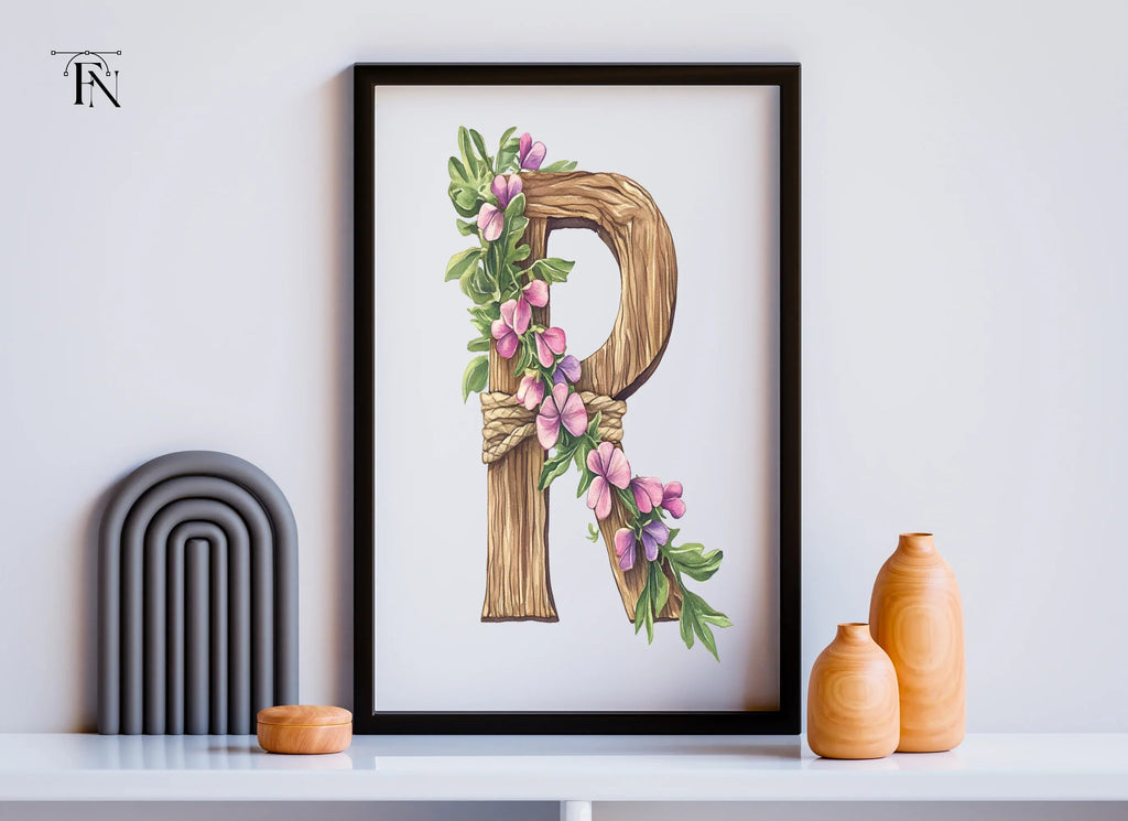 Floral Wooden Letter Clipart Bundle