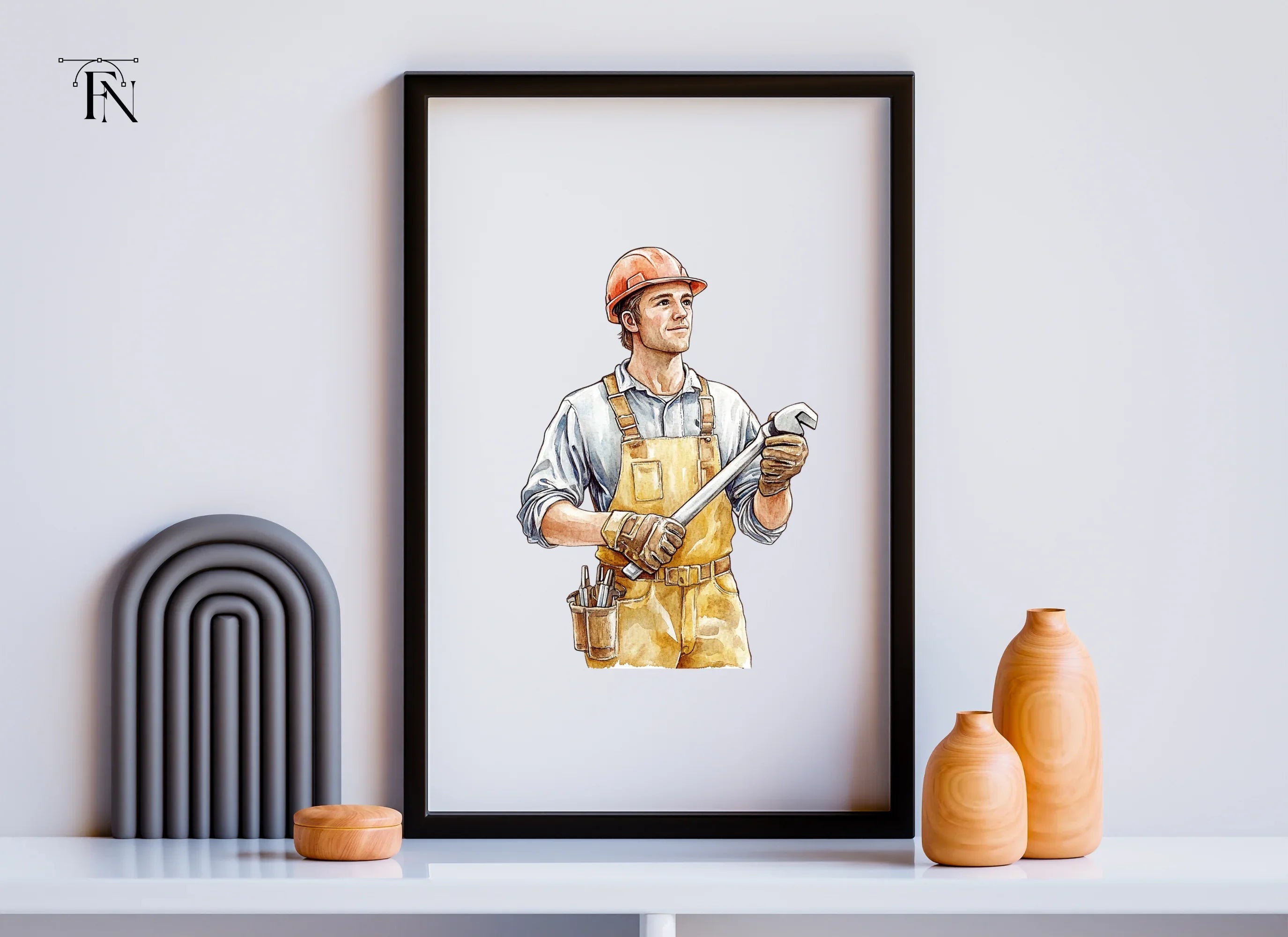 Skilled Worker with Wrench Clipart Bundle