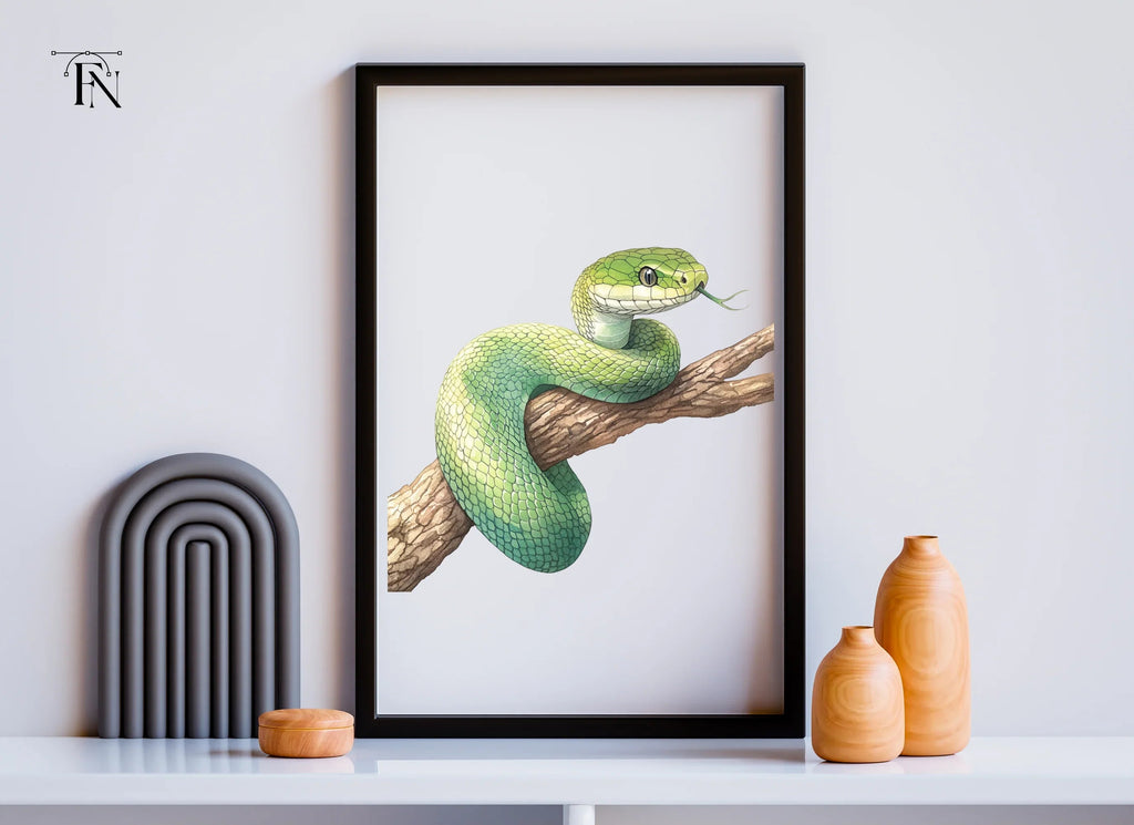 Green Snake on Branch Clipart Bundle