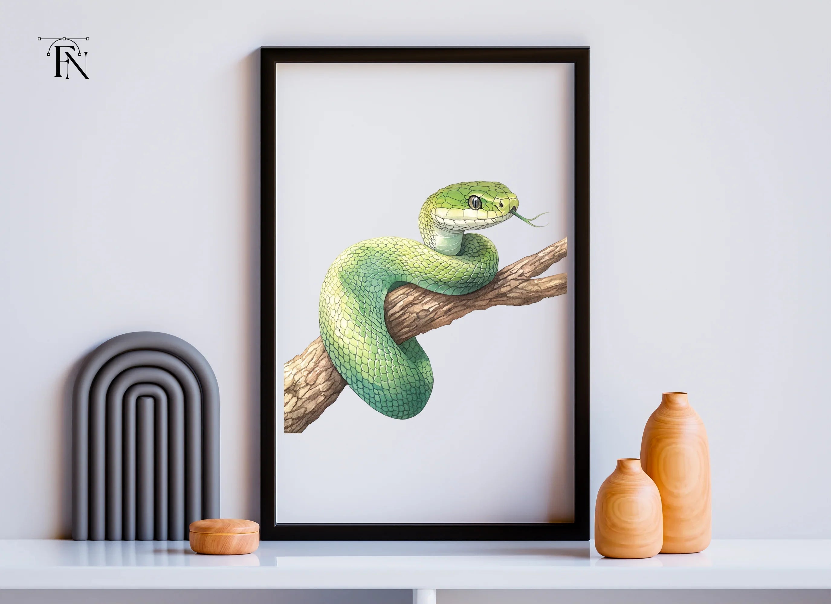 Green Snake on Branch Clipart Bundle