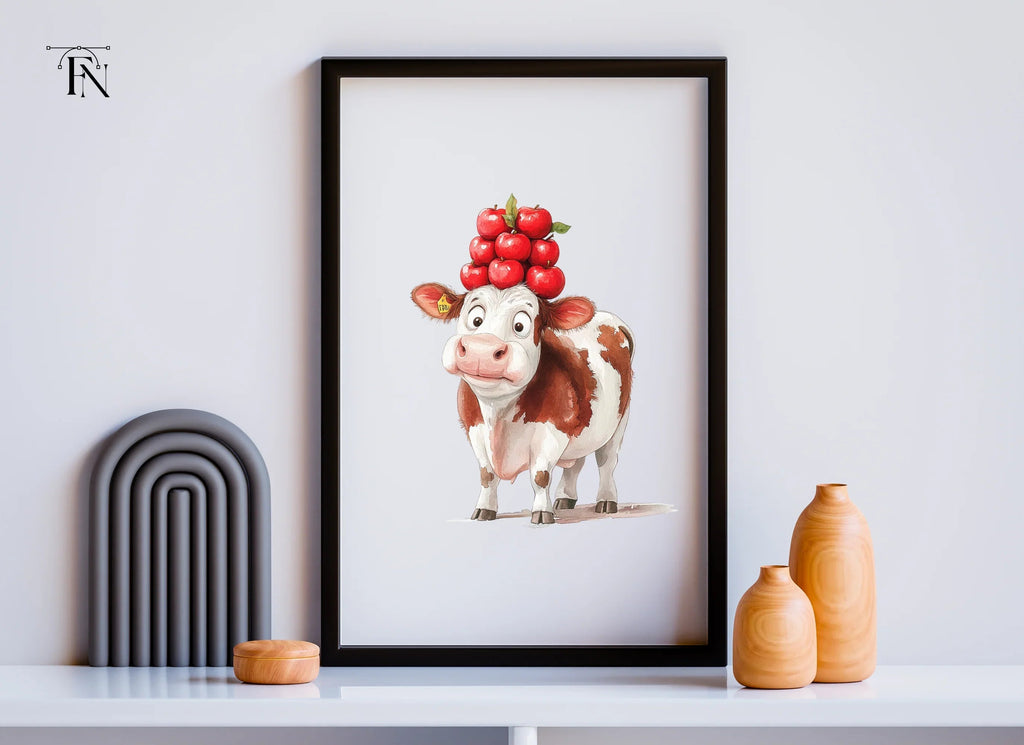 Funny Cow with Apple Stack Clipart Bundle