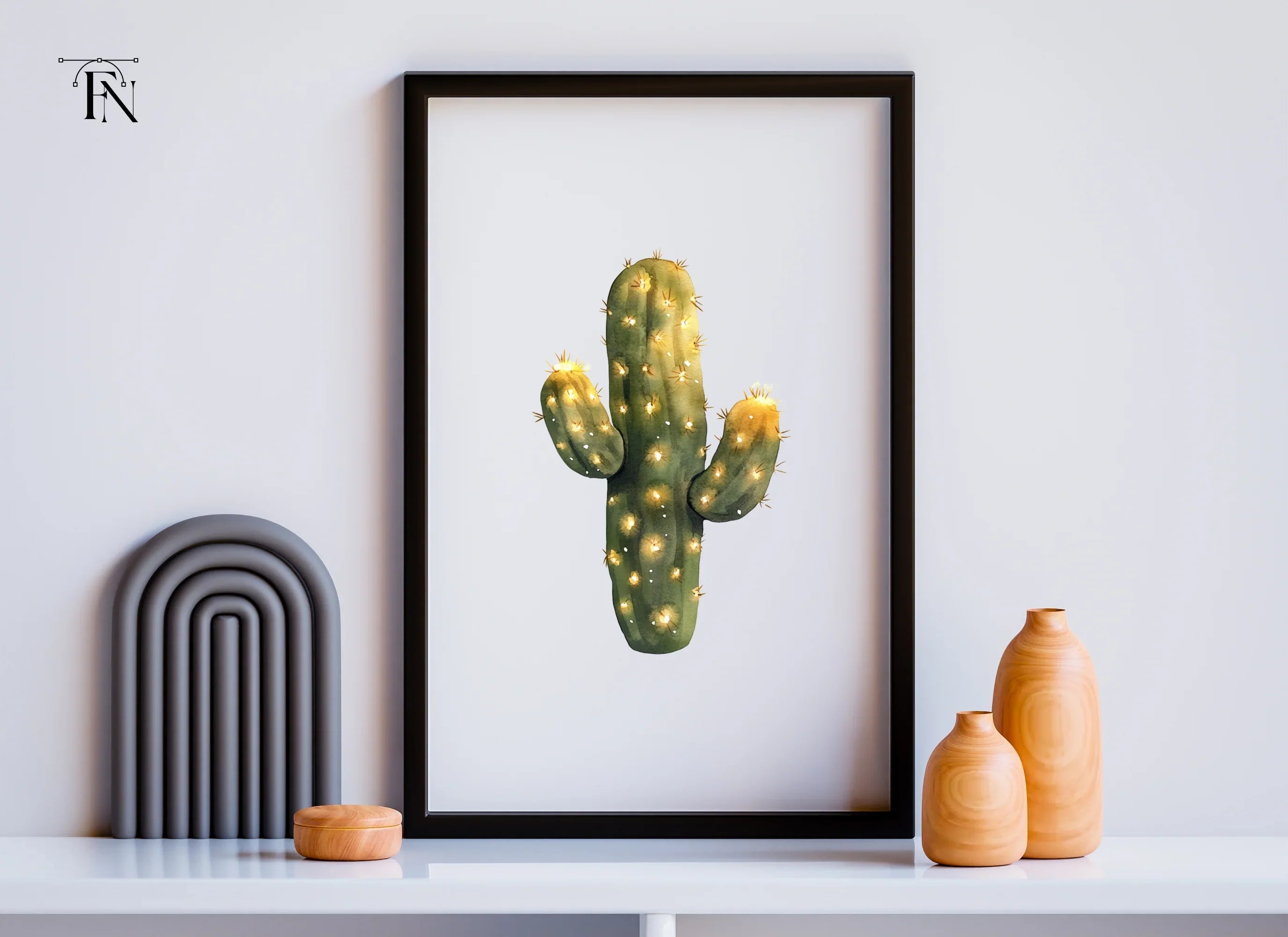 Cactus Glowing Lights Clipart Bundle