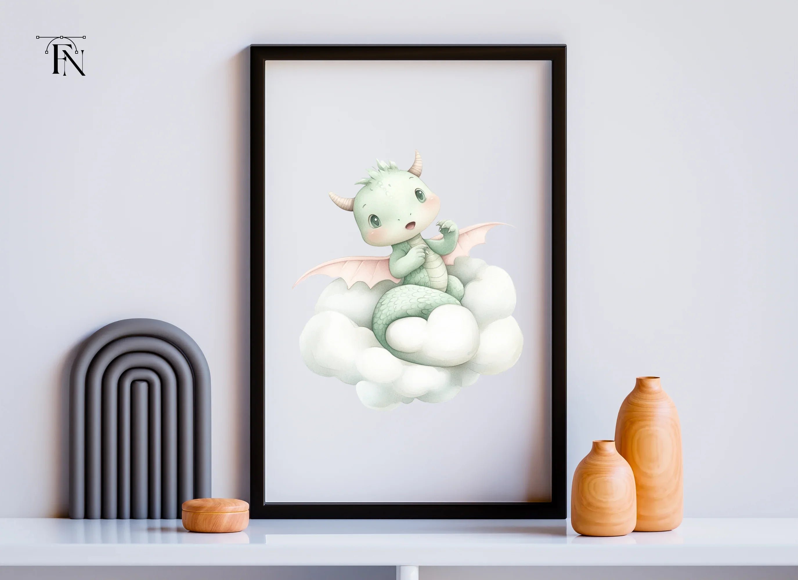Cute Baby Dragon on Clouds Clipart Bundle