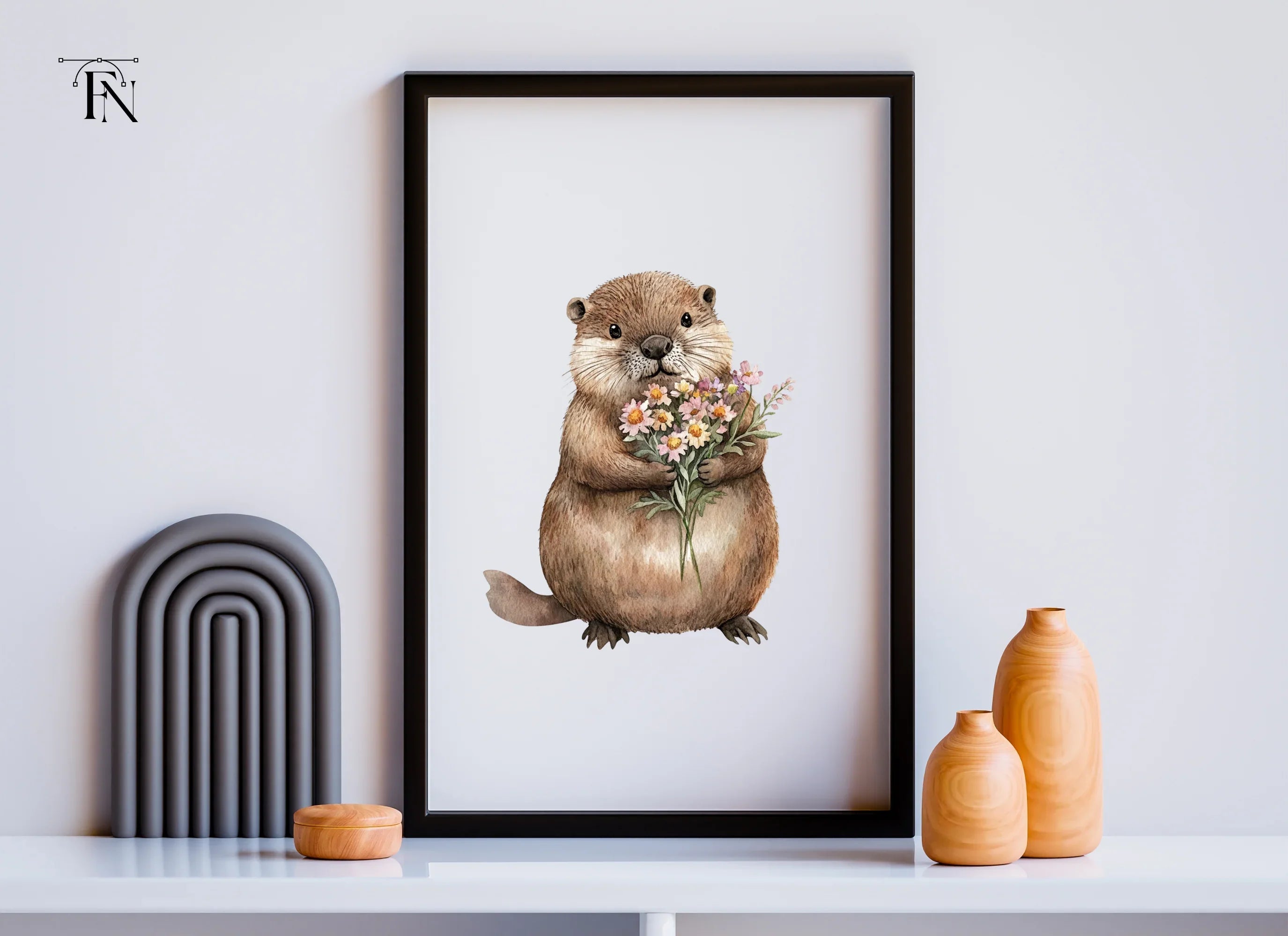 Cute Otters with Flowers Clipart Bundle